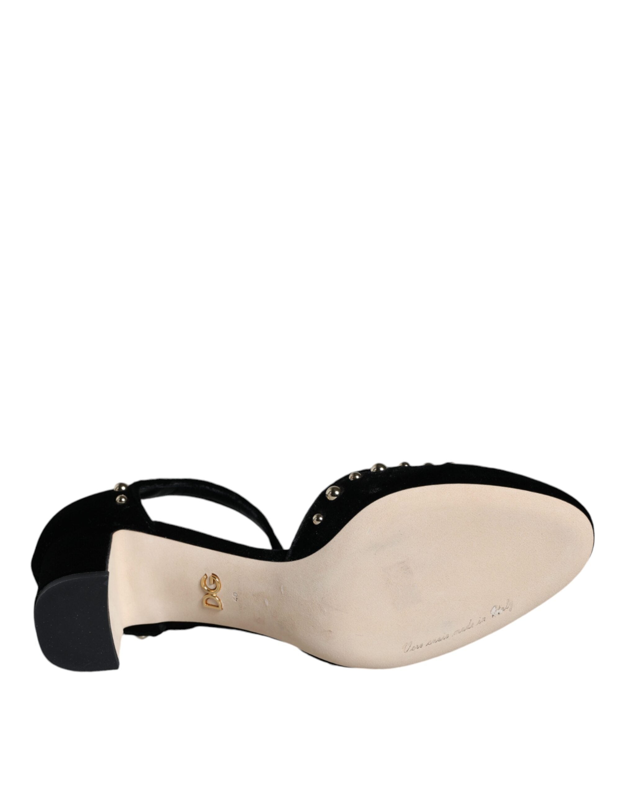 Обувки помпи Dolce &amp; Gabbana с черни кадифени рози и каишки около глезена
