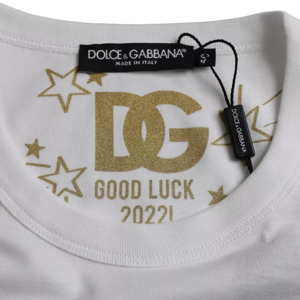 Бяла памучна тениска с кръгло деколте и къси ръкави Dolce &amp; Gabbana