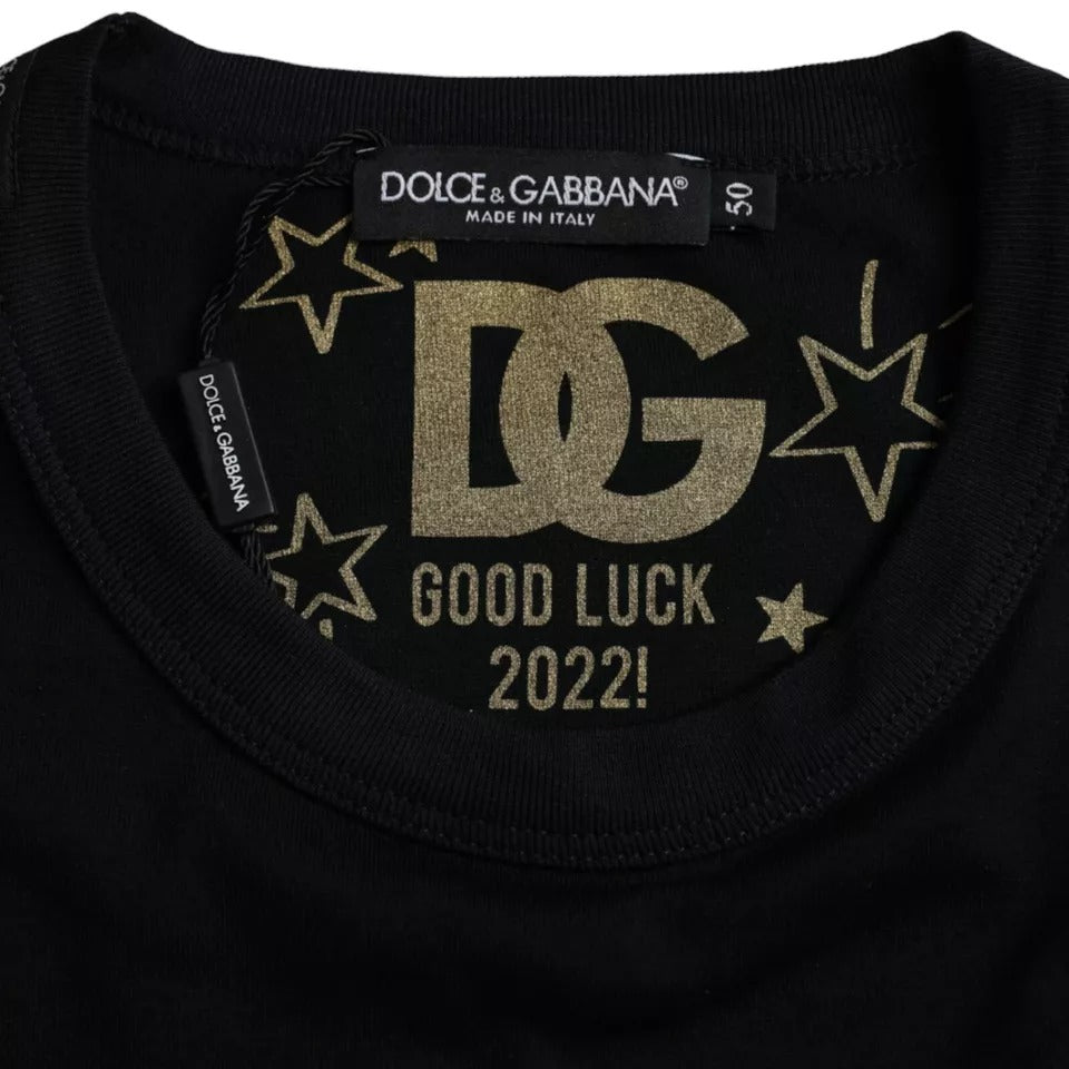 Черна памучна мъжка тениска с кръгло деколте и къси ръкави Dolce &amp; Gabbana