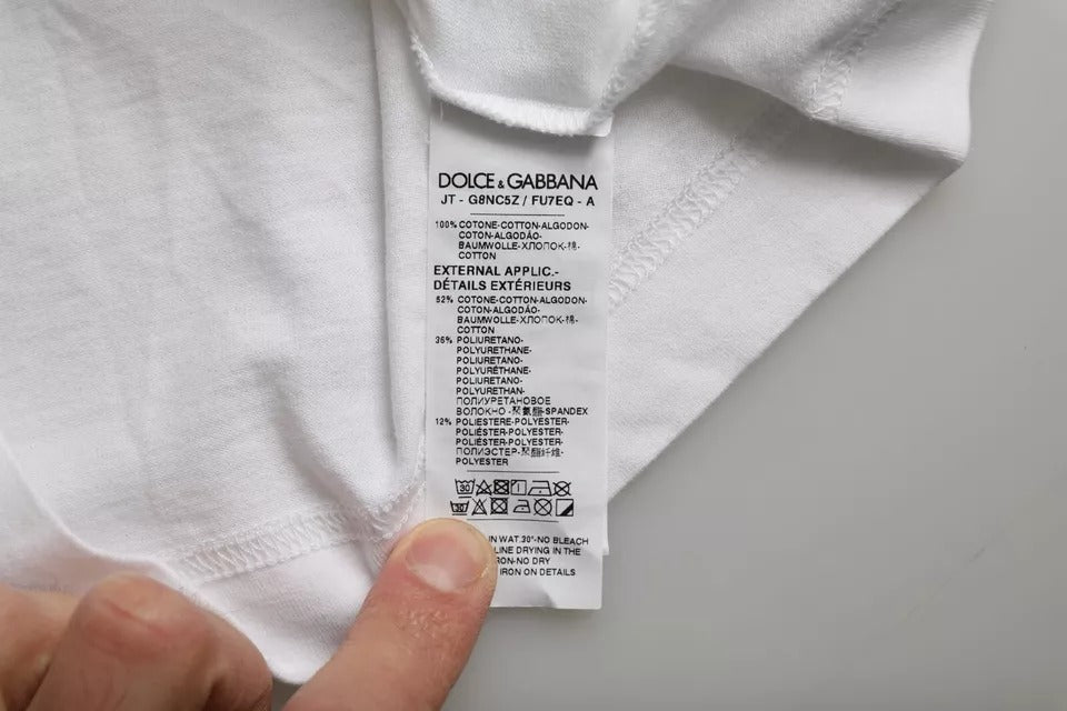 Мъжка ежедневна тениска Dolce &amp; Gabbana от бял памук DG с апликации