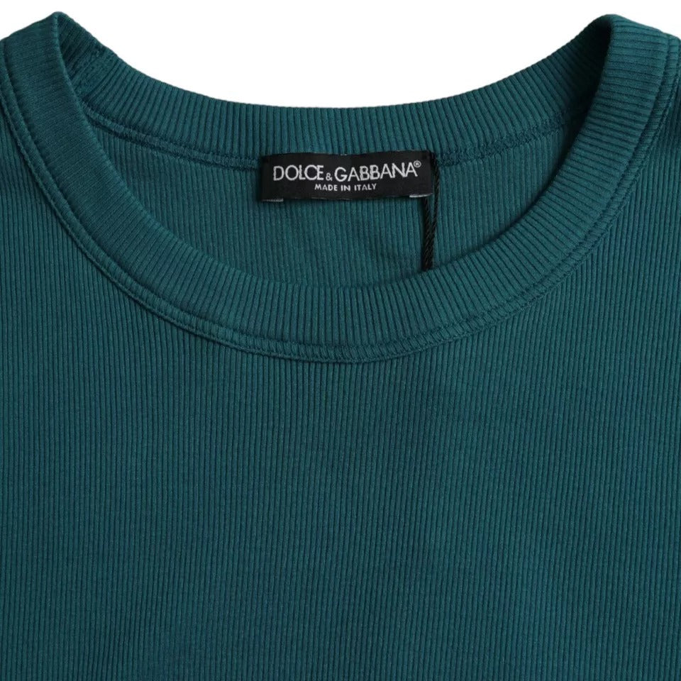 Синьо-зелена памучна тениска с кръгло деколте и къси ръкави Dolce &amp; Gabbana