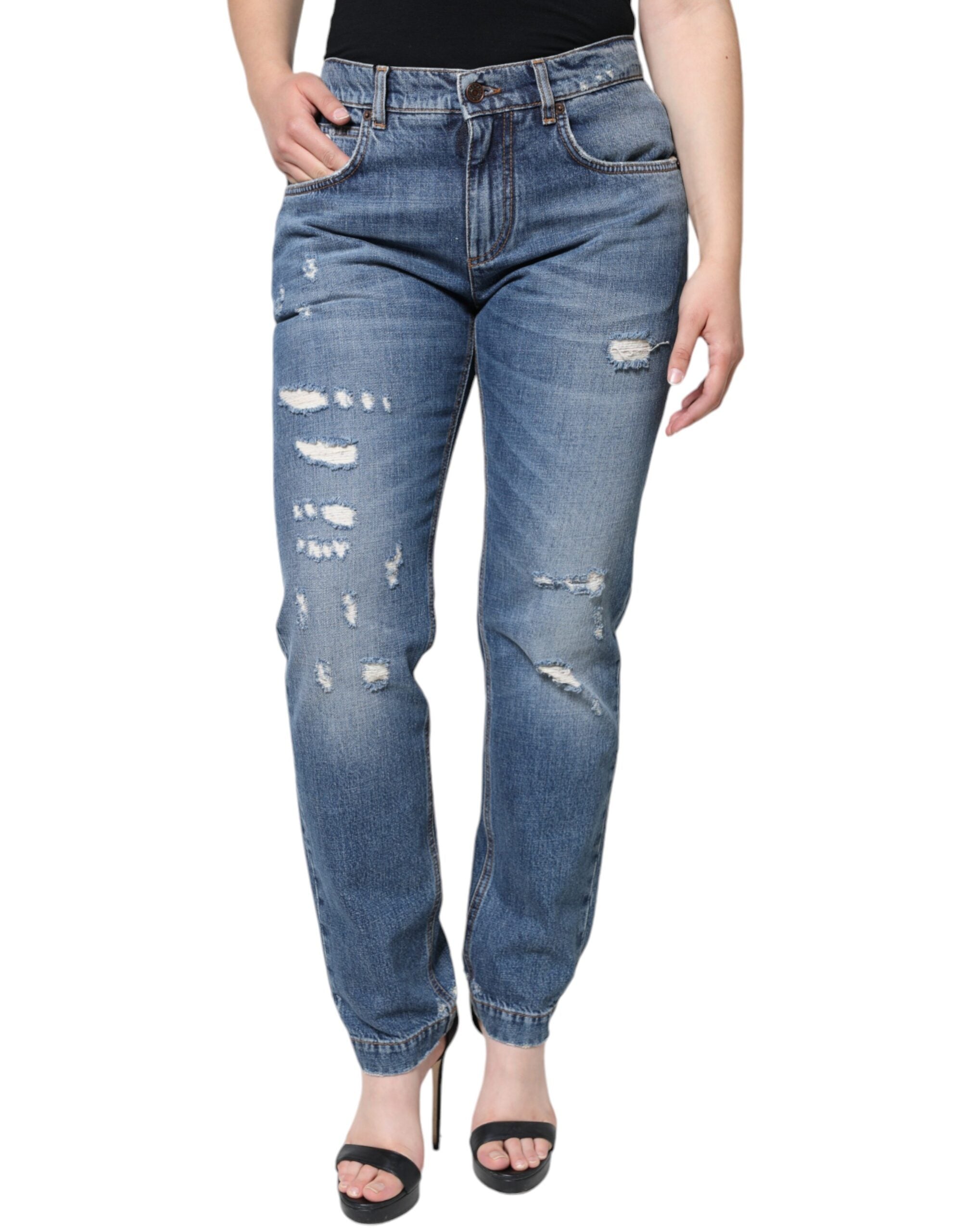 Dolce &amp; Gabbana сини памучни окъсани дънки Boyfriend Denim