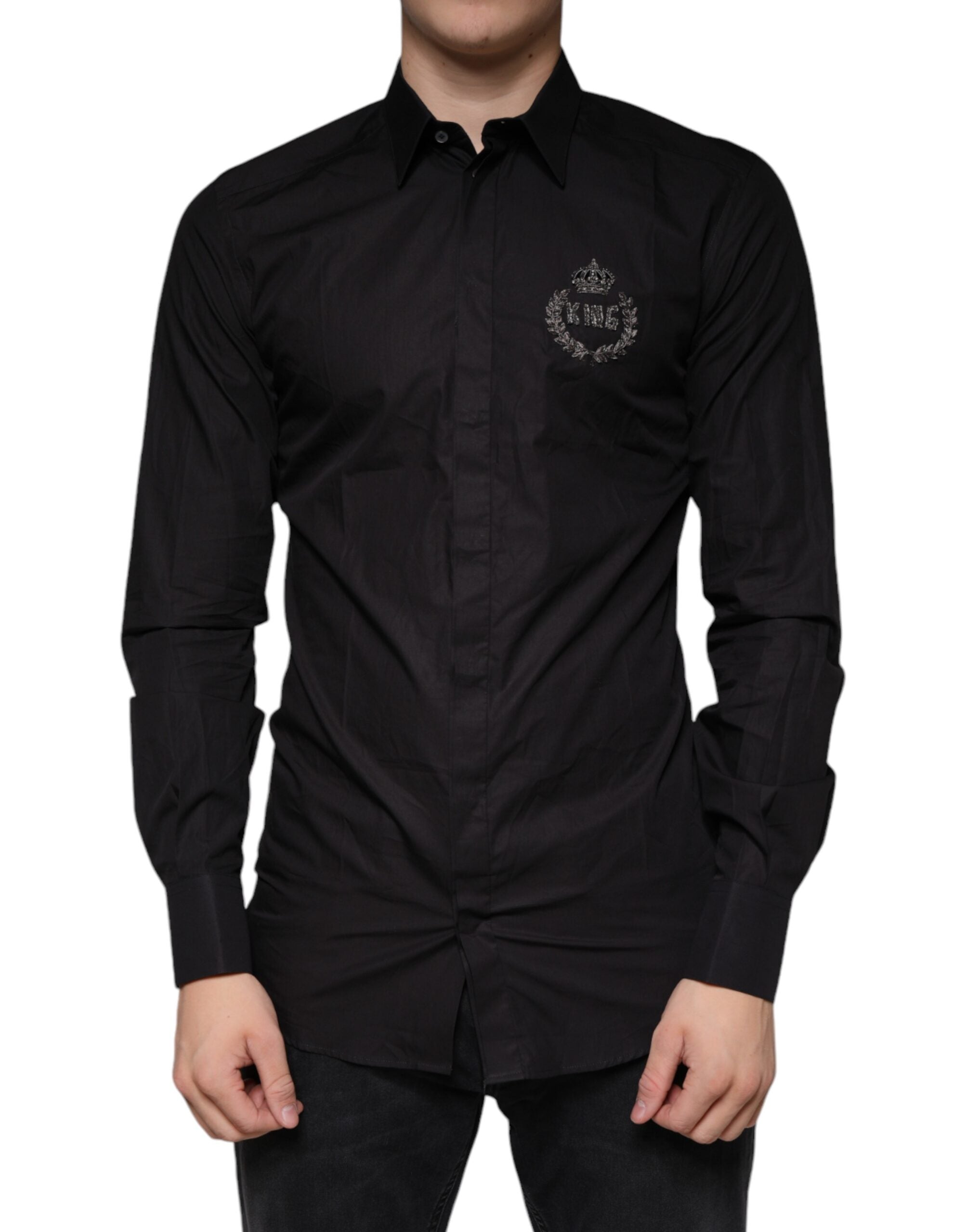Риза Dolce &amp; Gabbana Black King Crown с бродирана златна рокля
