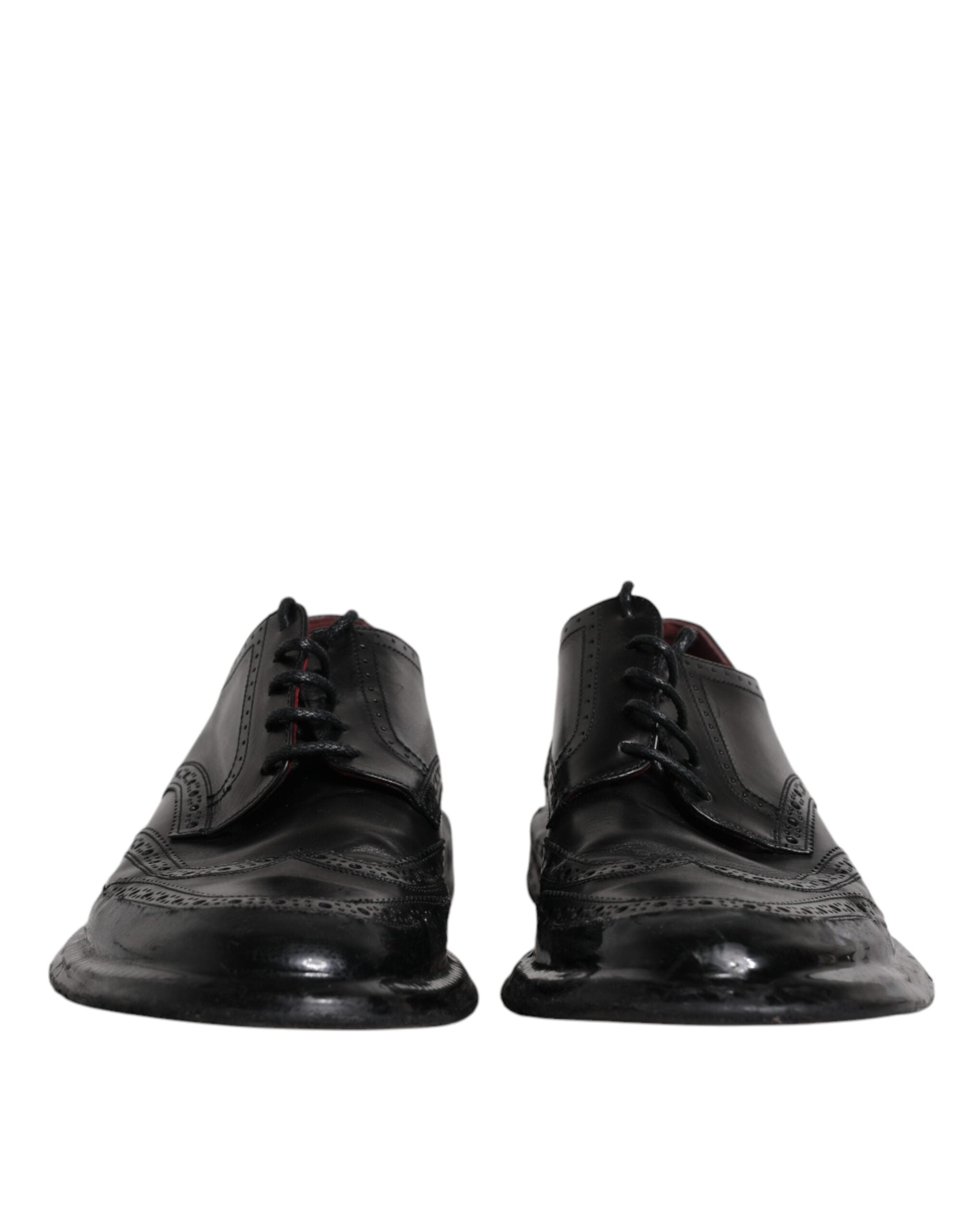 Dolce &amp; Gabbana Черни кожени официални обувки дерби Wingtip