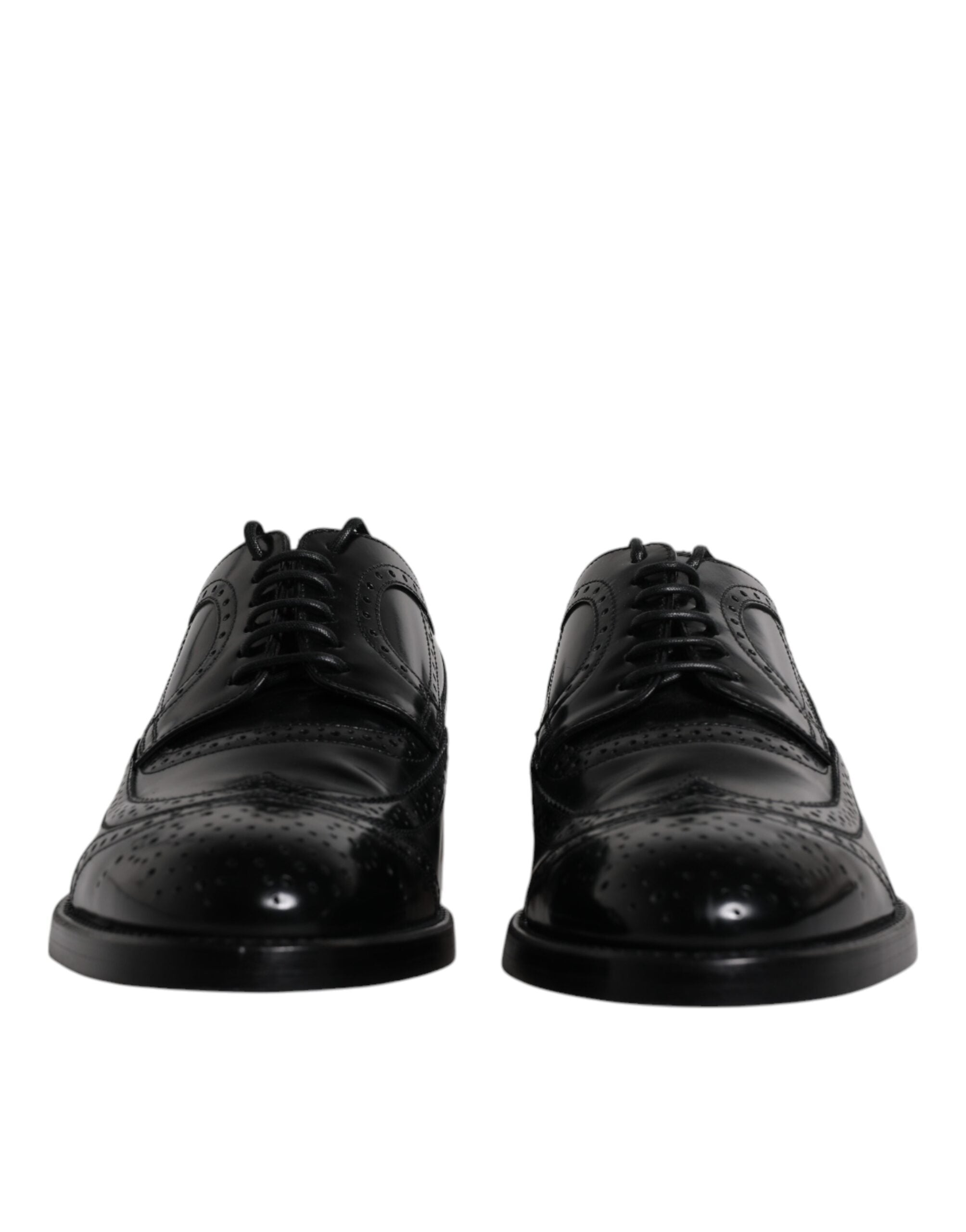 Dolce &amp; Gabbana Черни кожени официални обувки дерби Wingtip