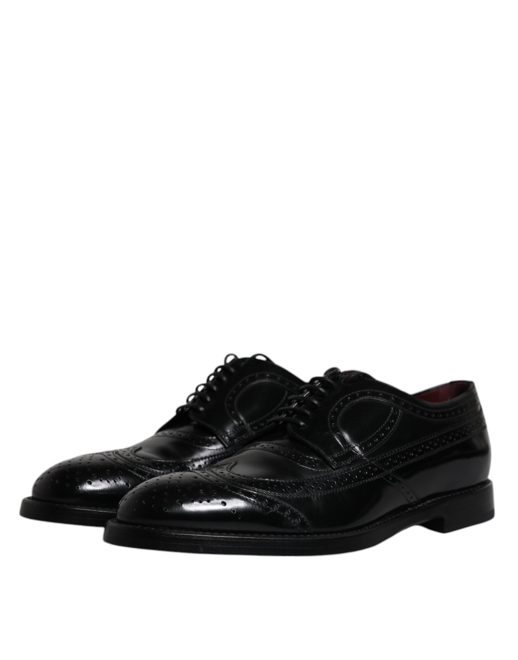 Dolce &amp; Gabbana Черни кожени официални обувки дерби Wingtip