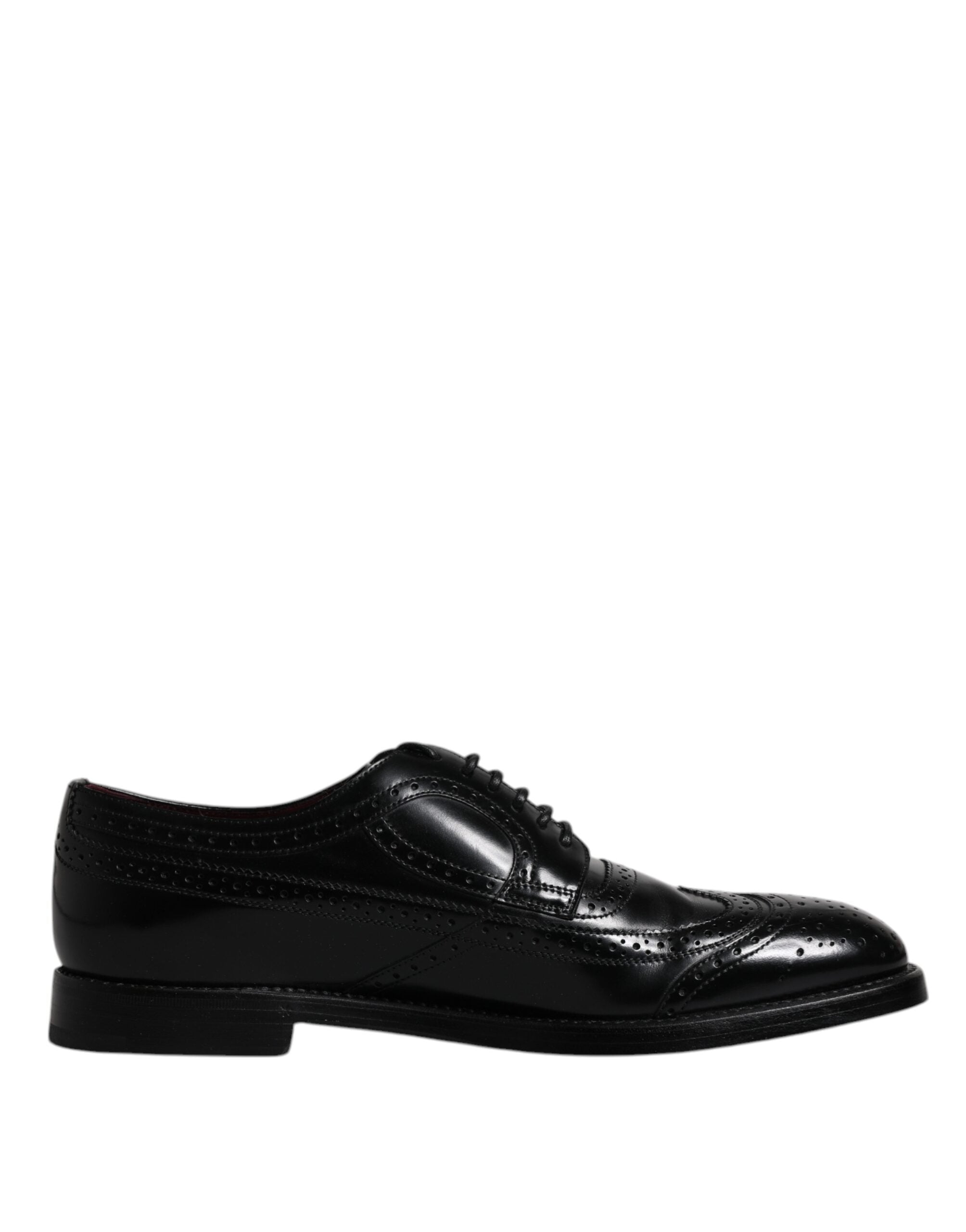 Dolce &amp; Gabbana Черни кожени официални обувки дерби Wingtip