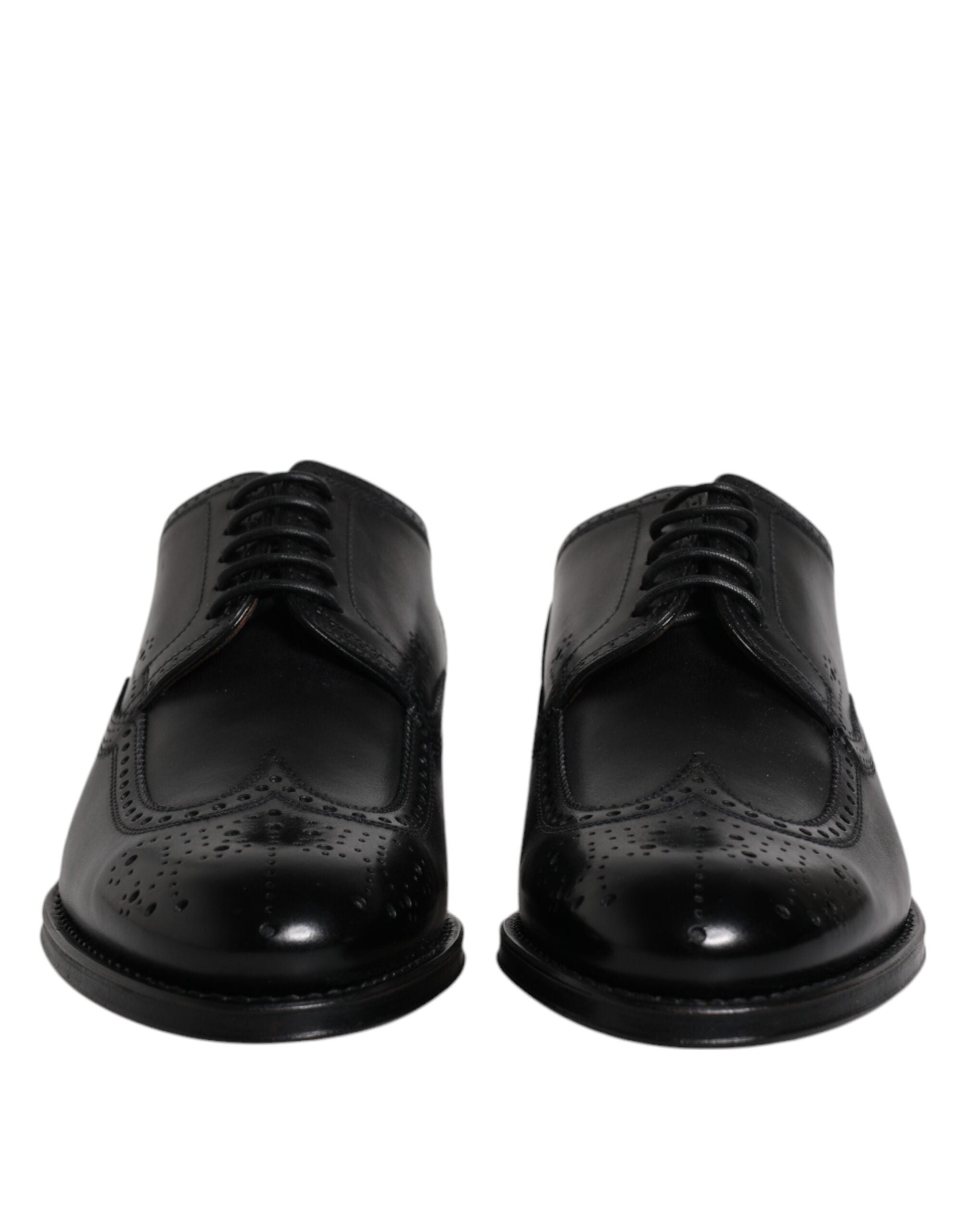 Dolce &amp; Gabbana Черни кожени официални обувки дерби Wingtip