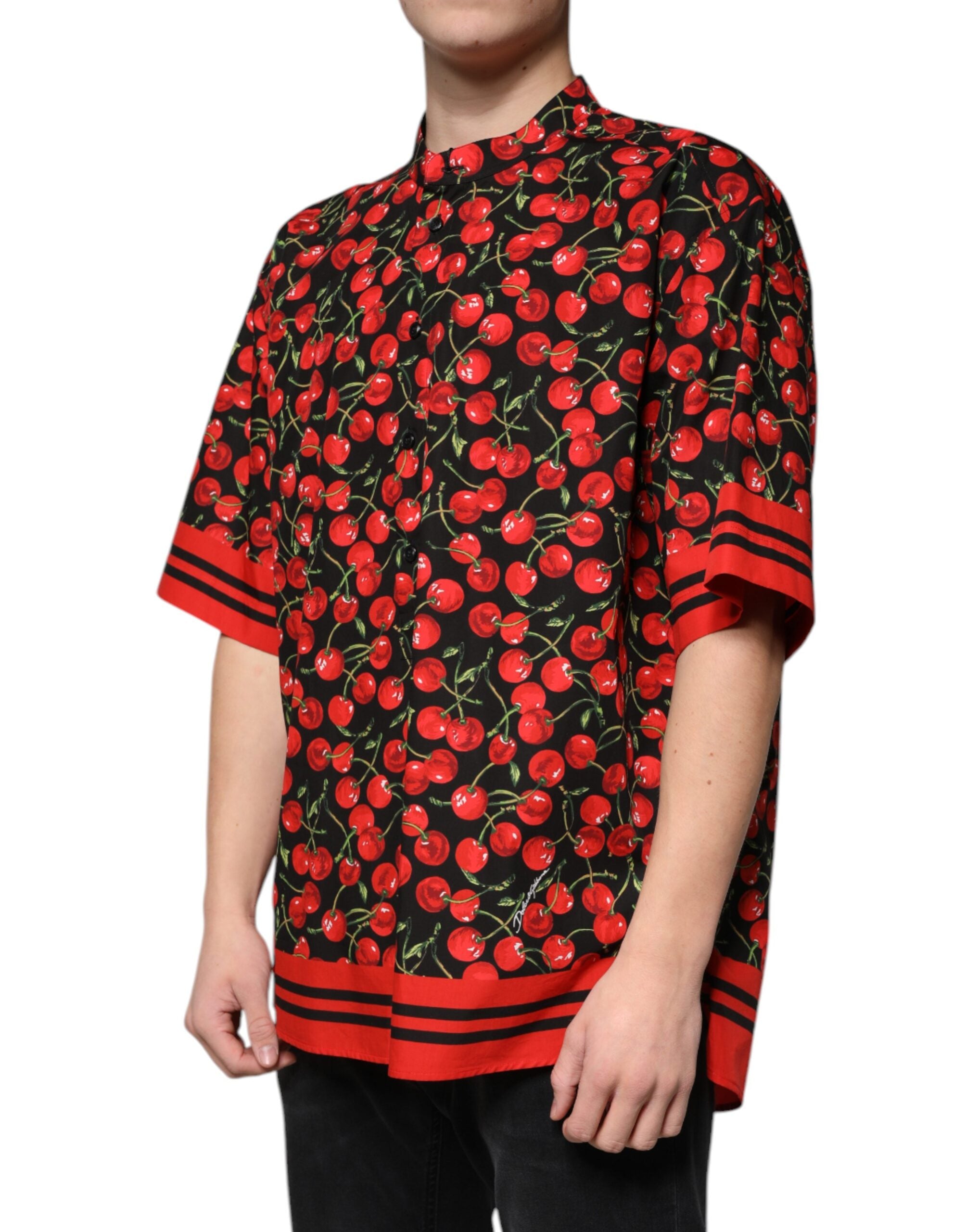 Ежедневна риза Dolce &amp; Gabbana с памучни копчета и черна череша