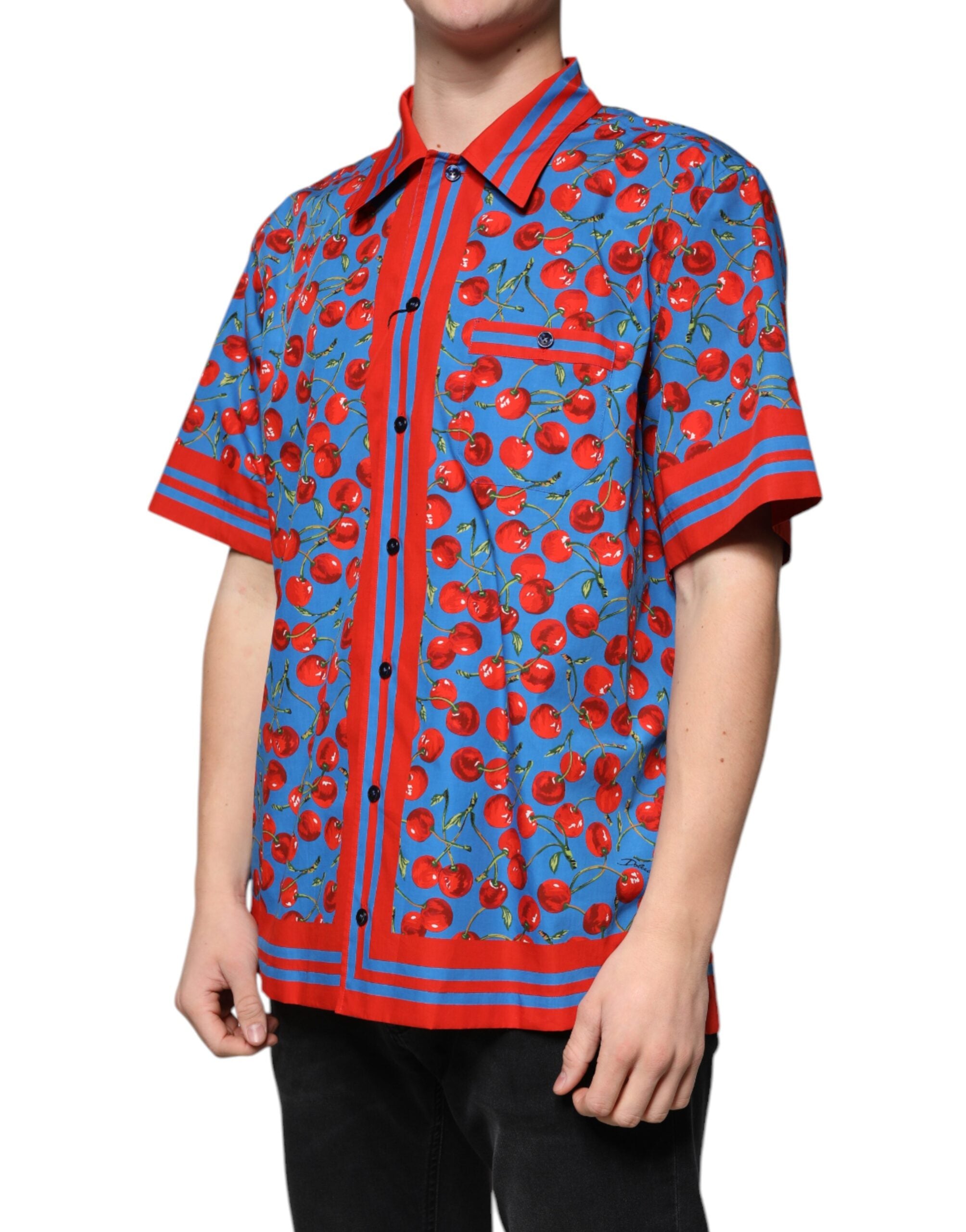 Dolce &amp; Gabbana Blue Cherry памучна ежедневна риза с копчета