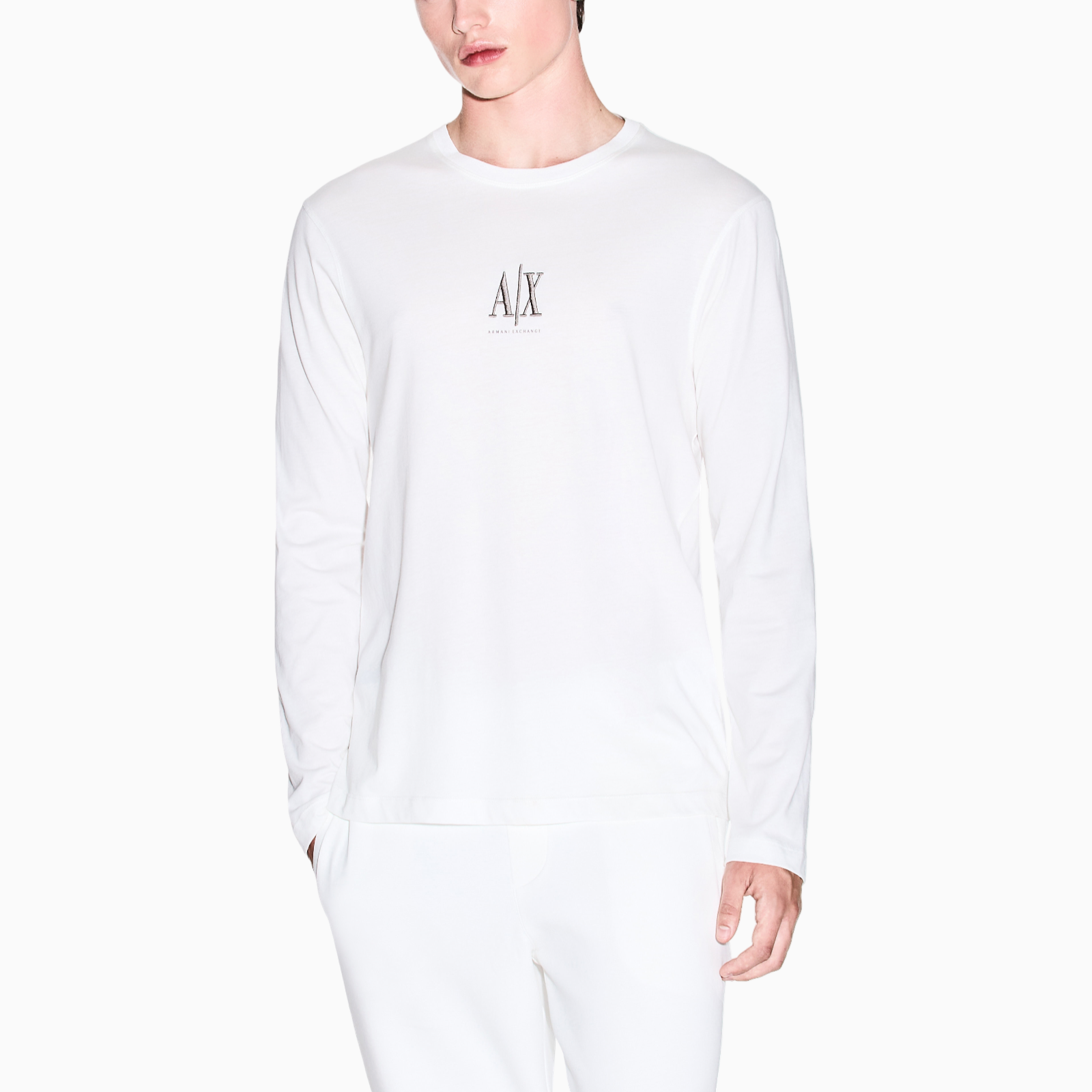Мъжка бяла блуза Armani Exchange Men Long Sleeve T-shirt XM000364 AF12308 U0009 Front View