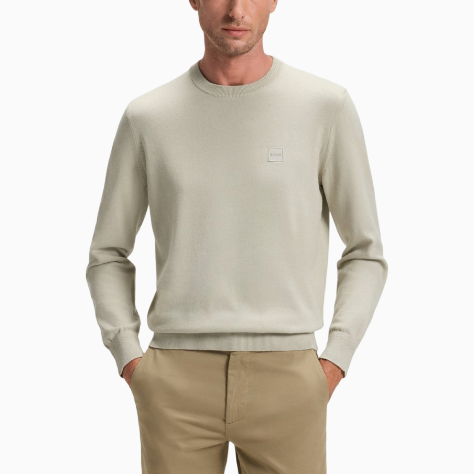 Мъжки бежов пуловер Boss Men Sweater 50527583 271 Front View