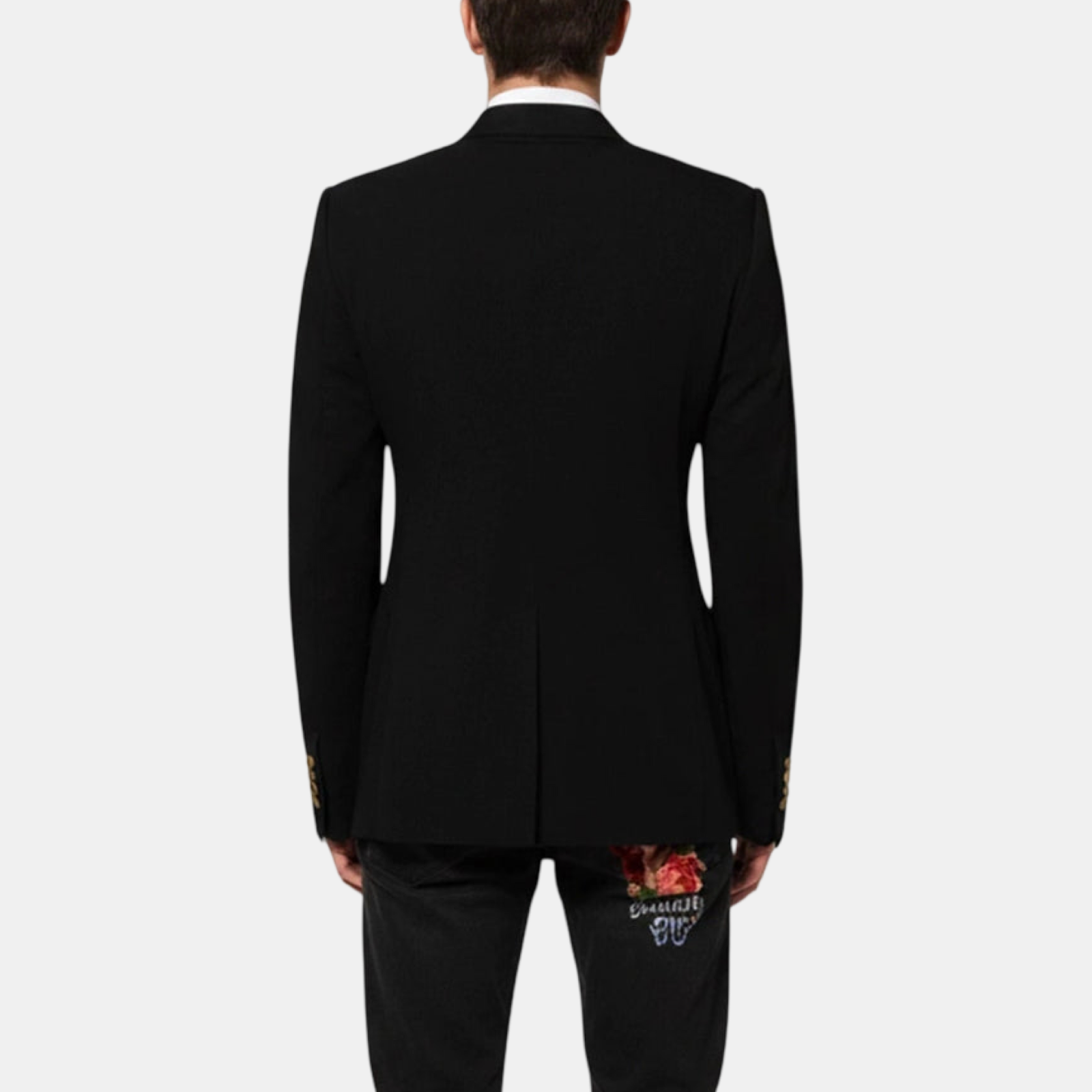 Dolce & Gabbana Logo Embroidered Double-Breasted Wool Men Blazer Back View