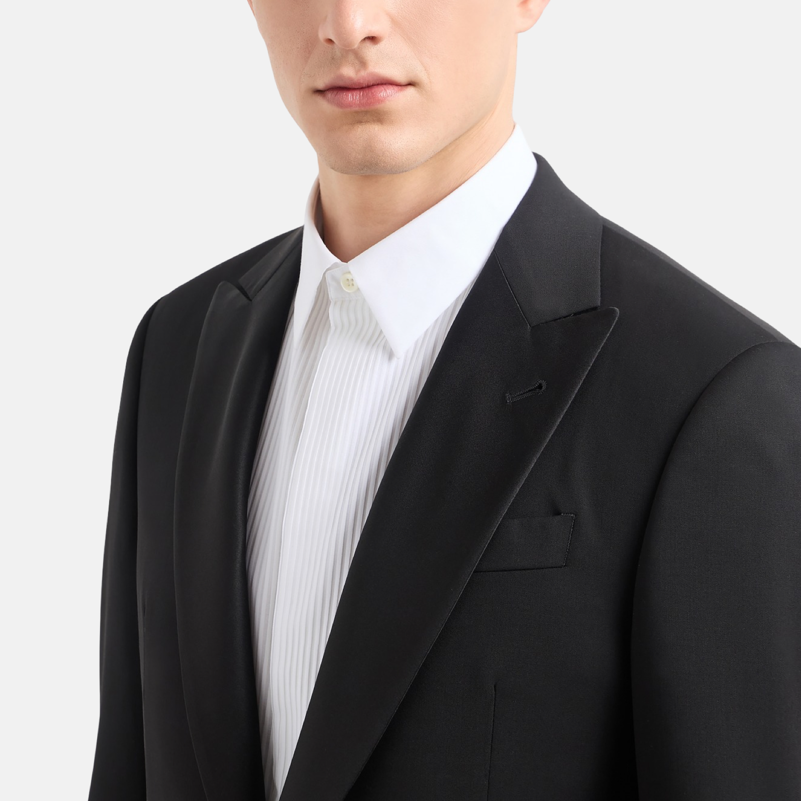 Giorgio Armani Black Tuxedo Fleece Wool Suit Close-Up