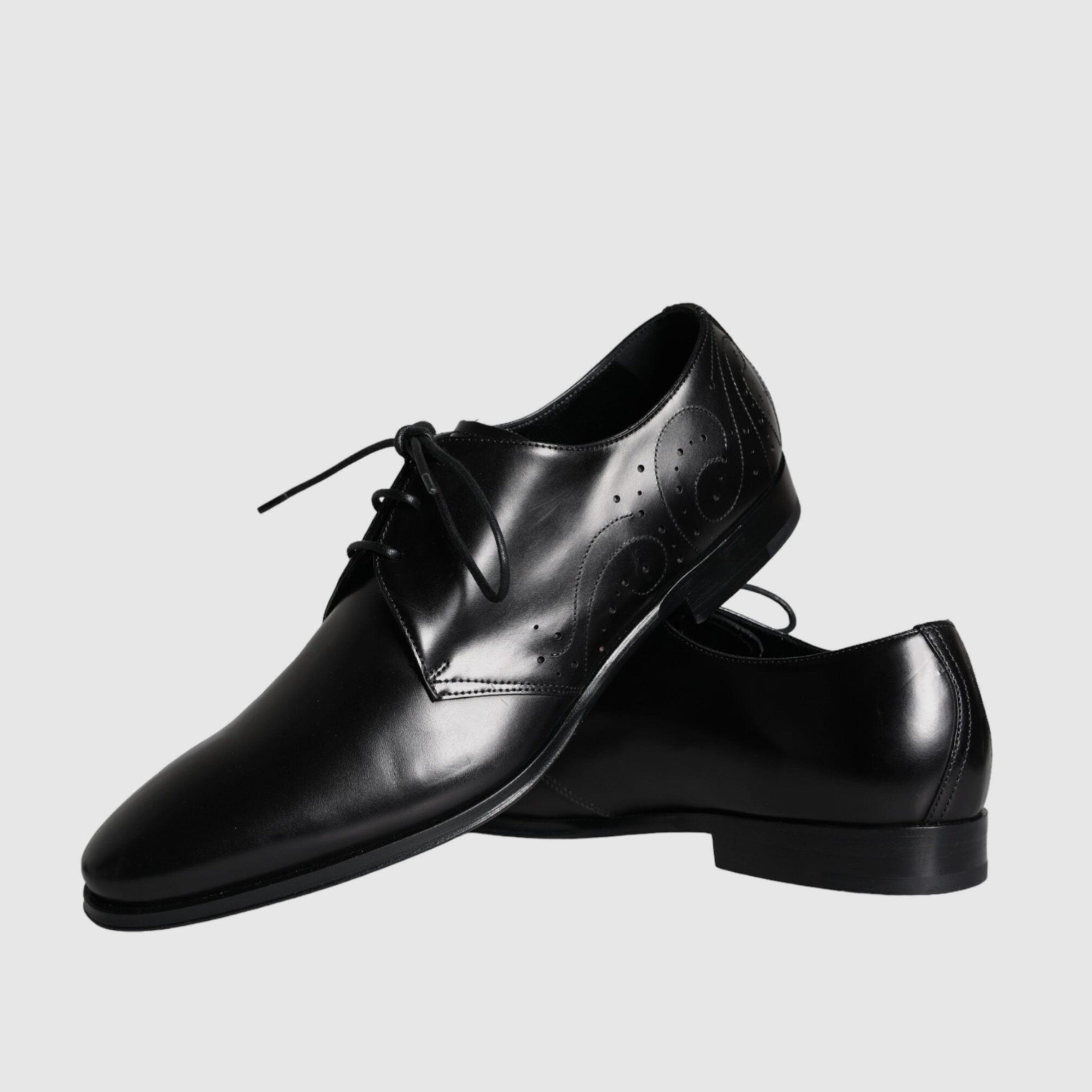 Dolce & Gabbana Black Calfskin Leather Derby Men Dress Shoes