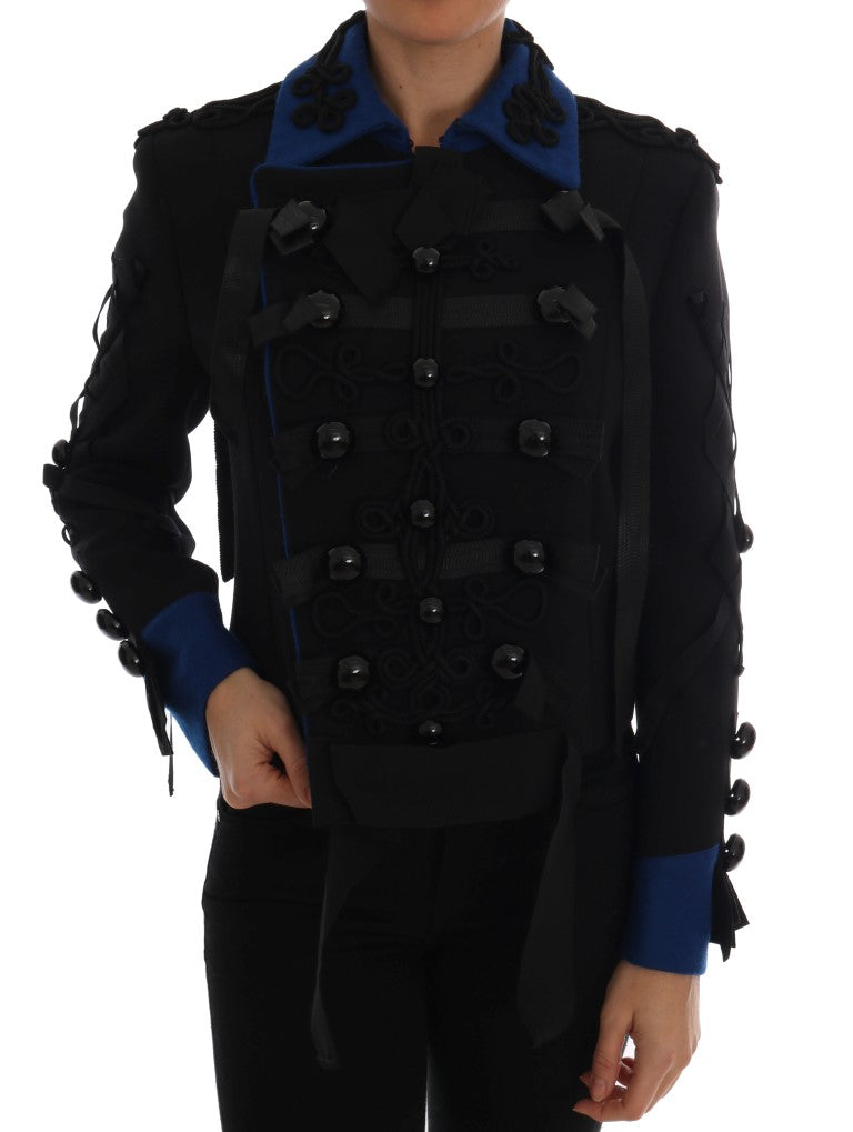 Dolce &amp; Gabbana Chic Black &amp; Blue Short Trench яке