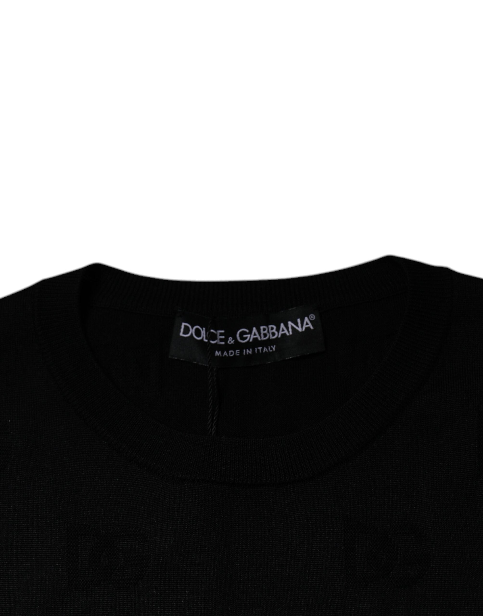 Черна копринена тениска без ръкави с кръгло деколте Dolce &amp; Gabbana