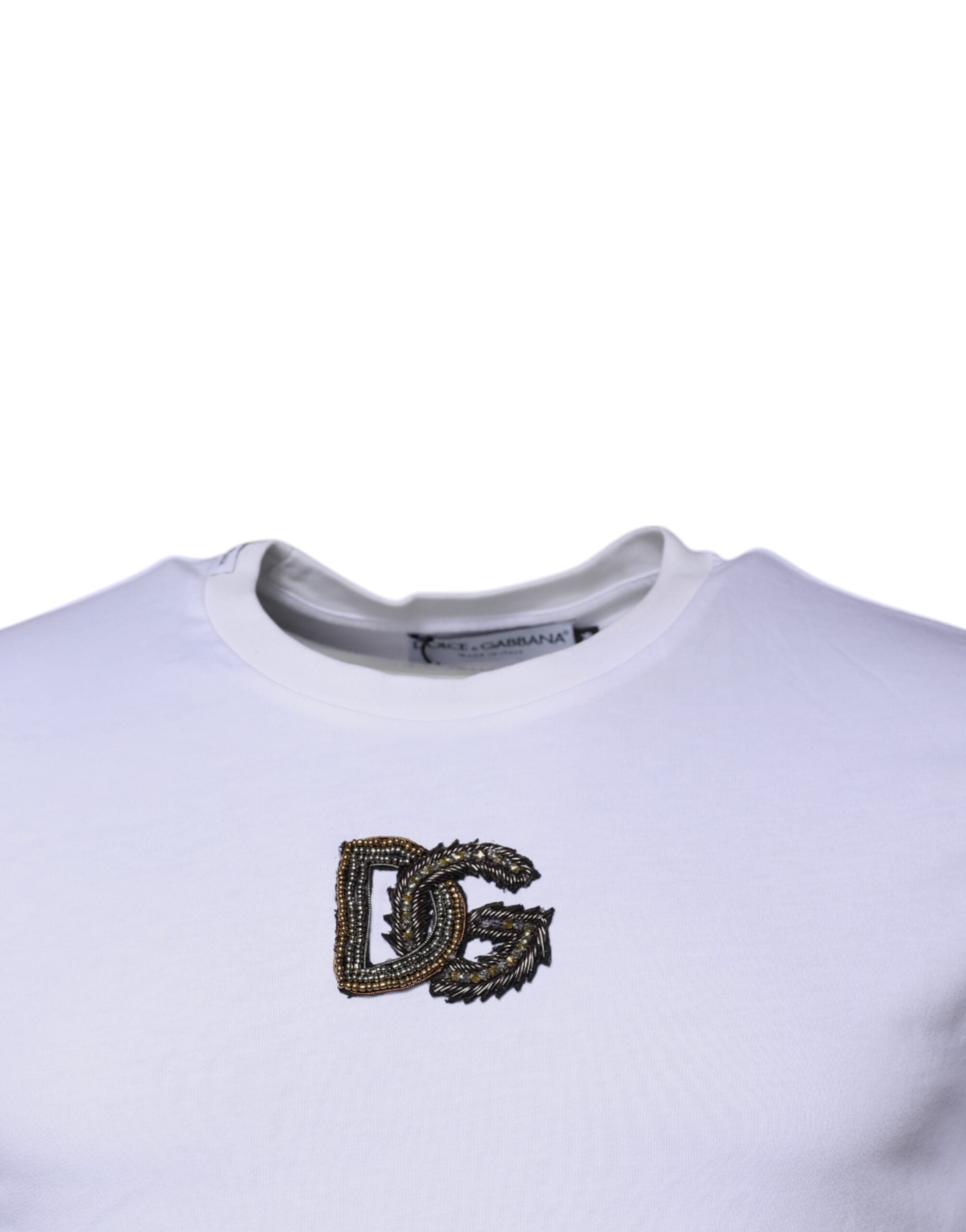 Dolce &amp; Gabbana Бяла памучна тениска с кръгло деколте с лого DG