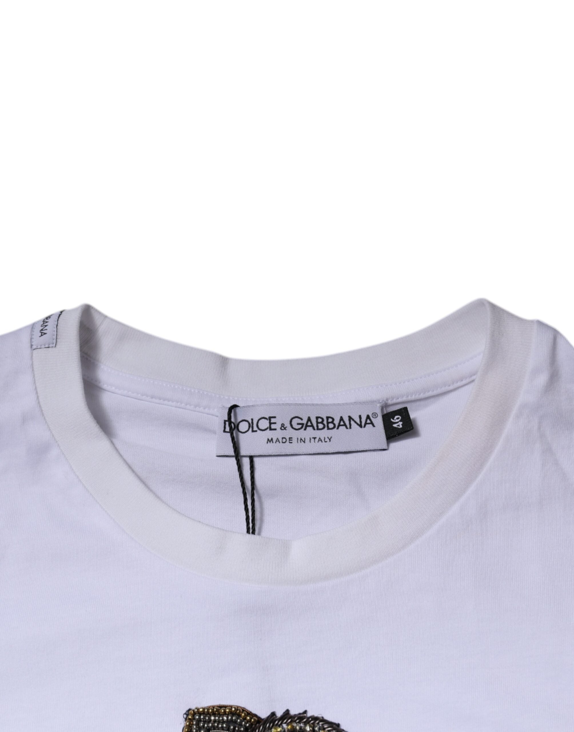 Dolce &amp; Gabbana Бяла памучна тениска с кръгло деколте с лого DG