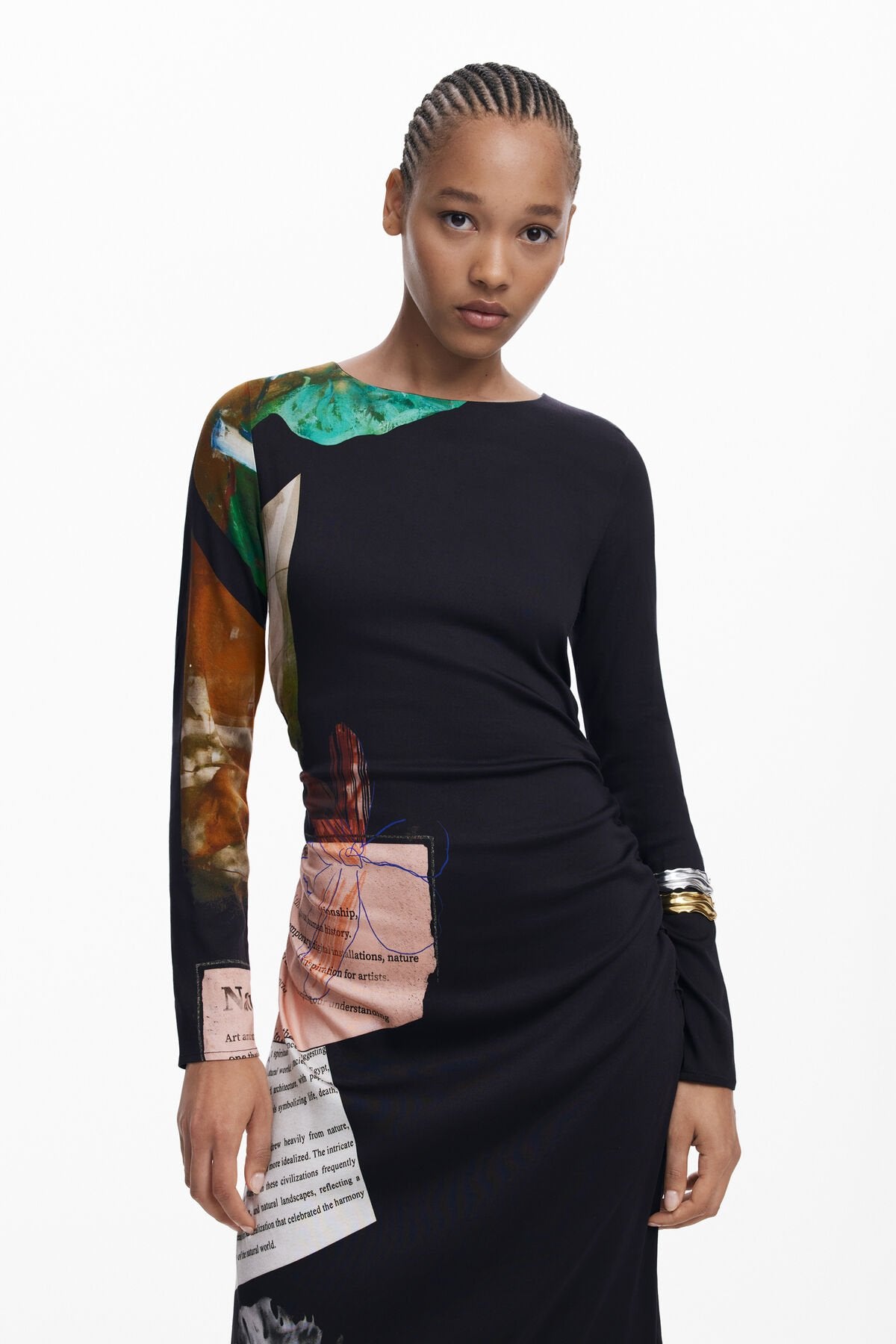 Дамска рокля Women’s  asymmetrical dress Desigual 25WWVW082000S Black close up view 