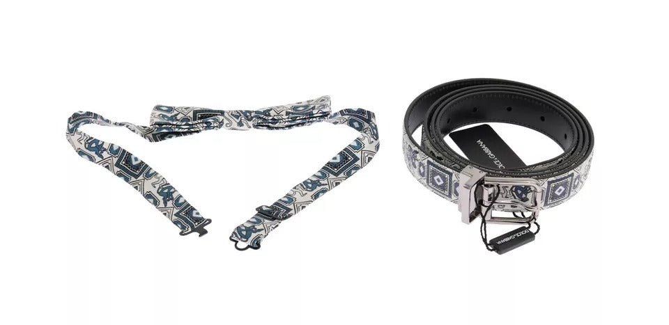 Подаръчна кутия с кожен колан с бяла и синя копринена папийонка Dolce &amp; Gabbana