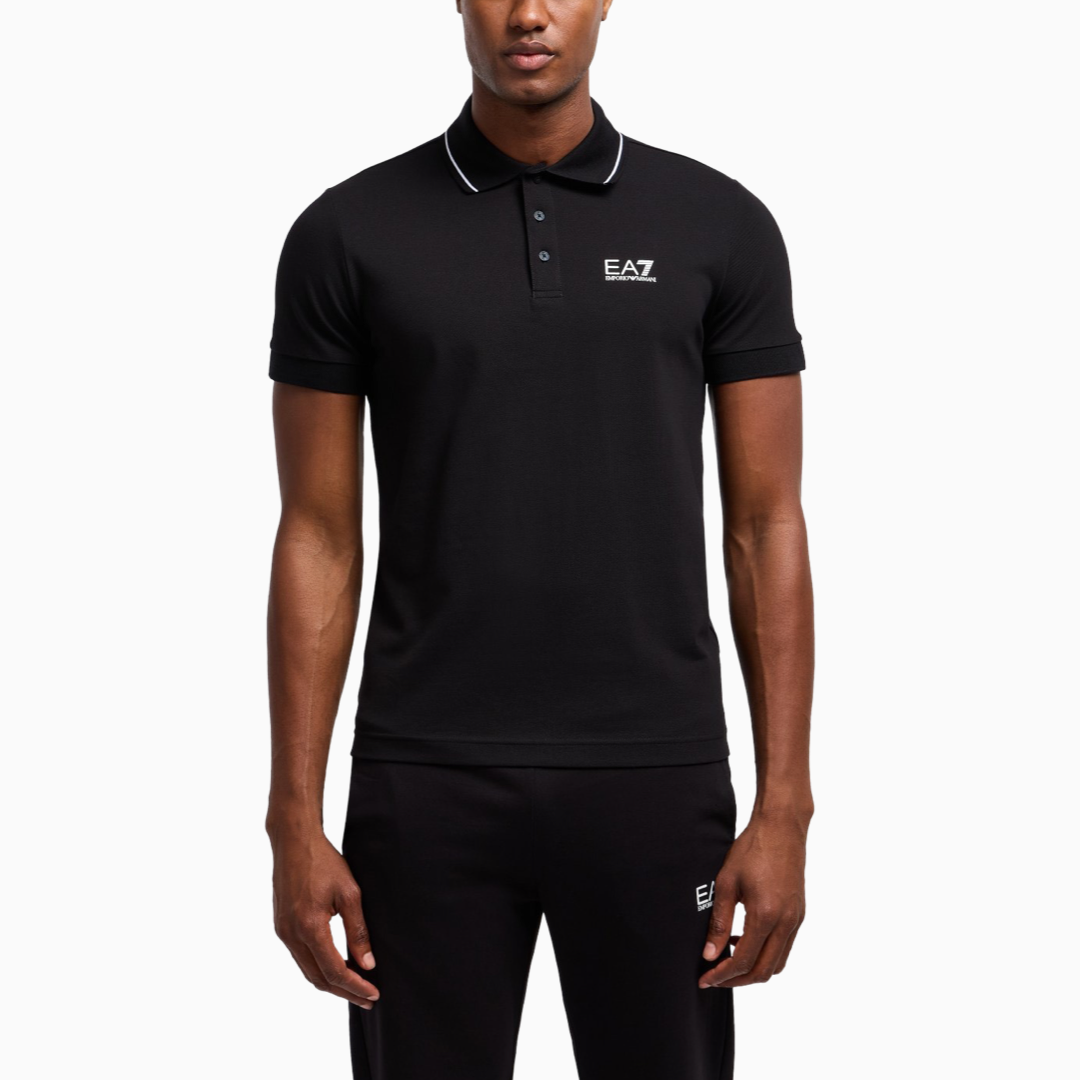 Мъжка поло тениска в черно Men’s polo EA7 Emporio Armani 8NPF16 PJVUZ 1200 Black front view
