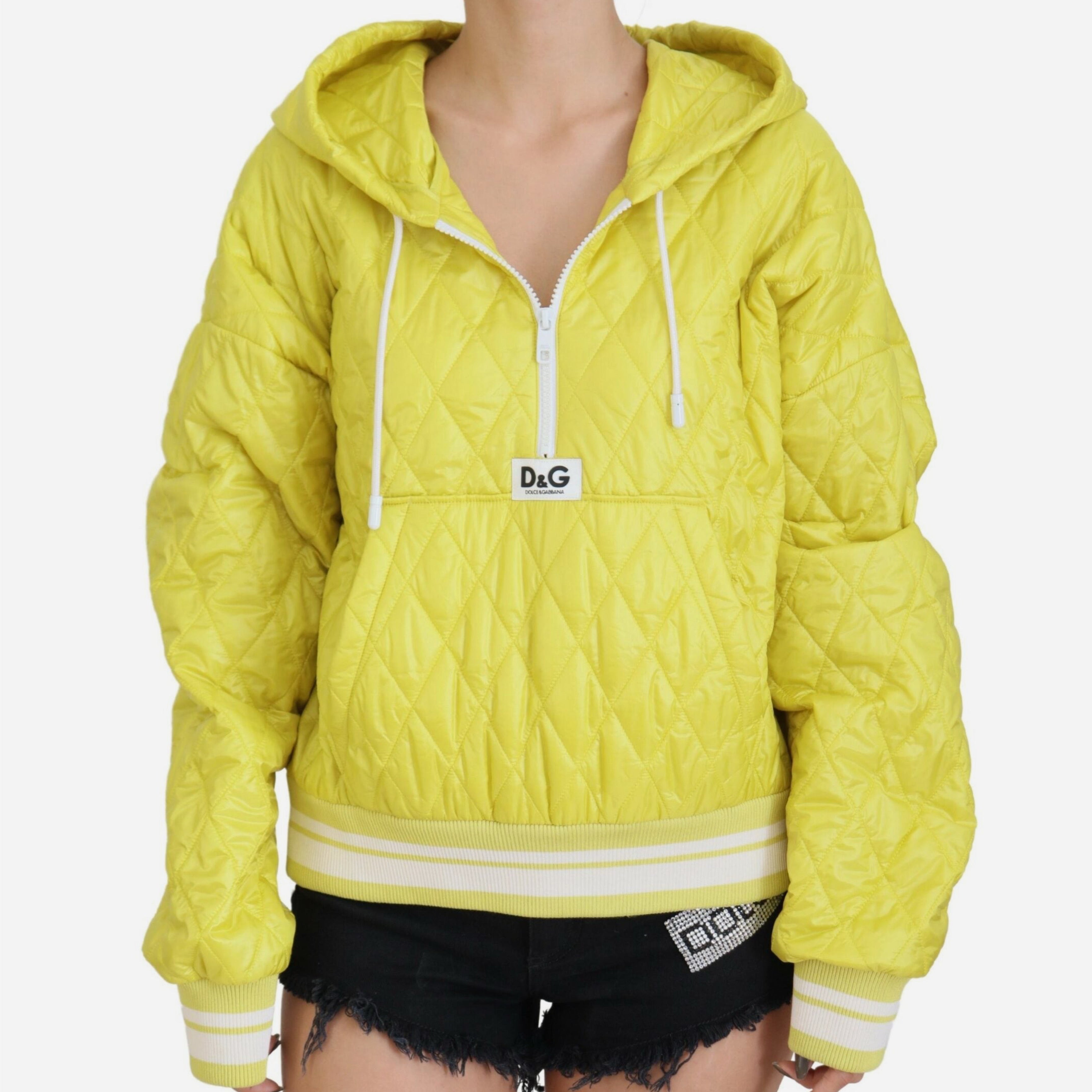 Дамскол луксозно яке тип анорак в жълто с качулка DOLCE & GABBANA Women’s Luxury Yellow Hooded Jacket