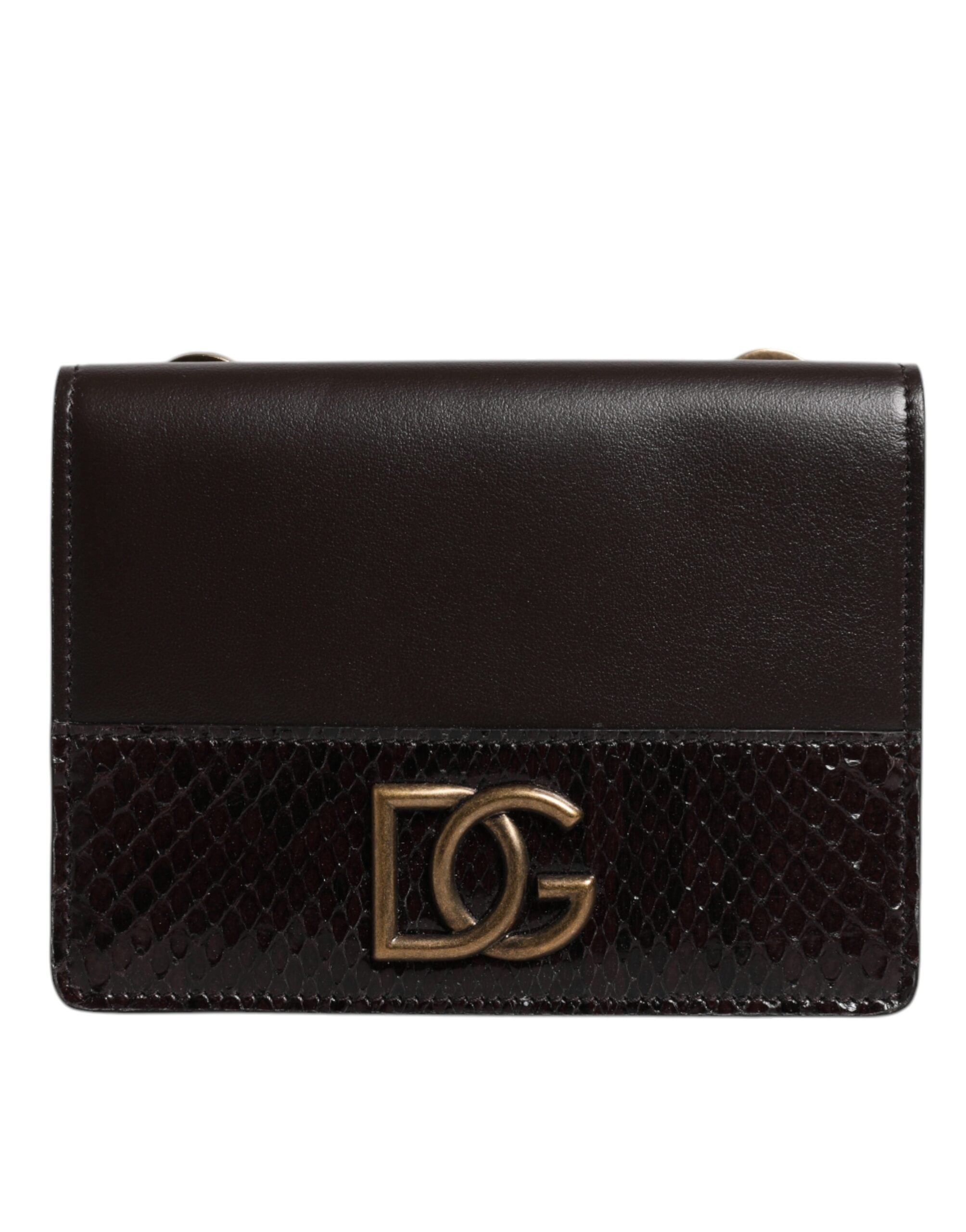 Dolce &amp; Gabbana Кафяв кожен портфейл с двойна сгъваемост DG Logo Cardholder Sling Strap Wallet