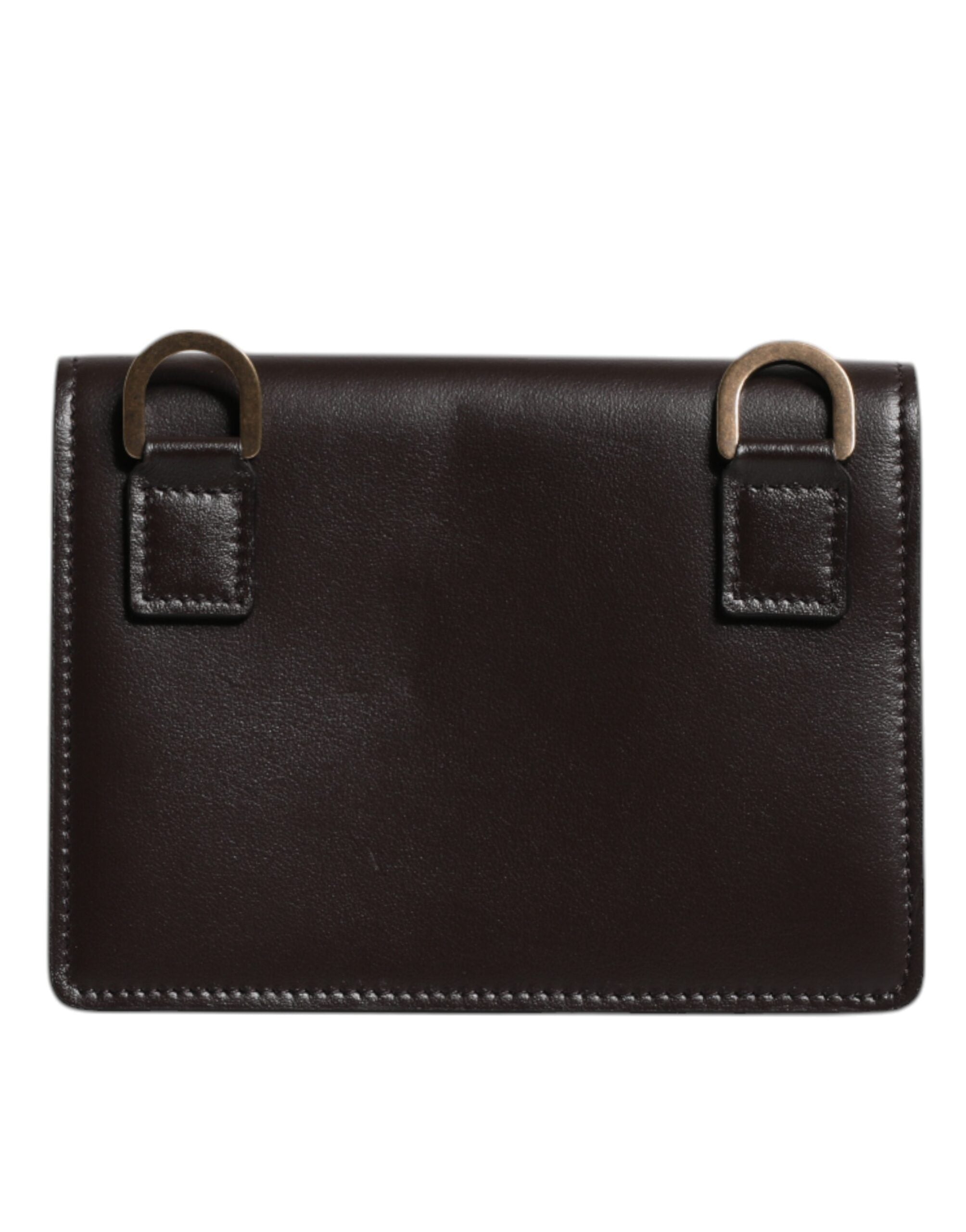 Dolce &amp; Gabbana Кафяв кожен портфейл с двойна сгъваемост DG Logo Cardholder Sling Strap Wallet