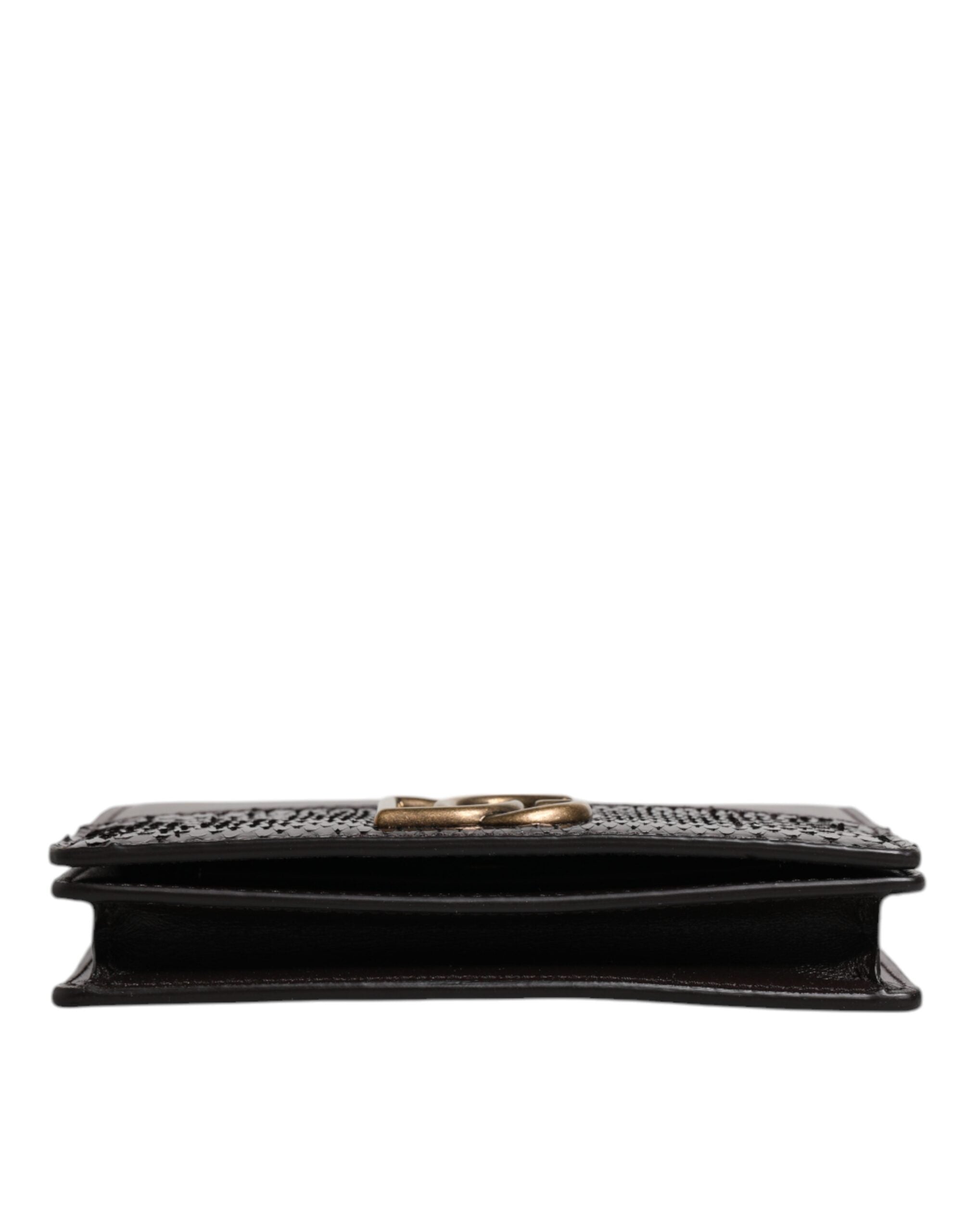 Dolce &amp; Gabbana Кафяв кожен портфейл с двойна сгъваемост DG Logo Cardholder Sling Strap Wallet