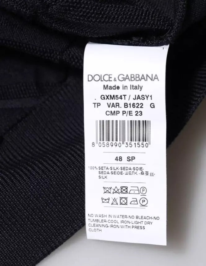 Черен копринен пуловер с кръгло деколте Dolce &amp; Gabbana