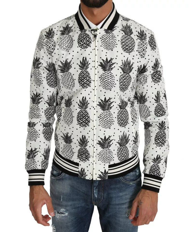 Dolce &amp; Gabbana Бяло яке с черен ананас бомбър