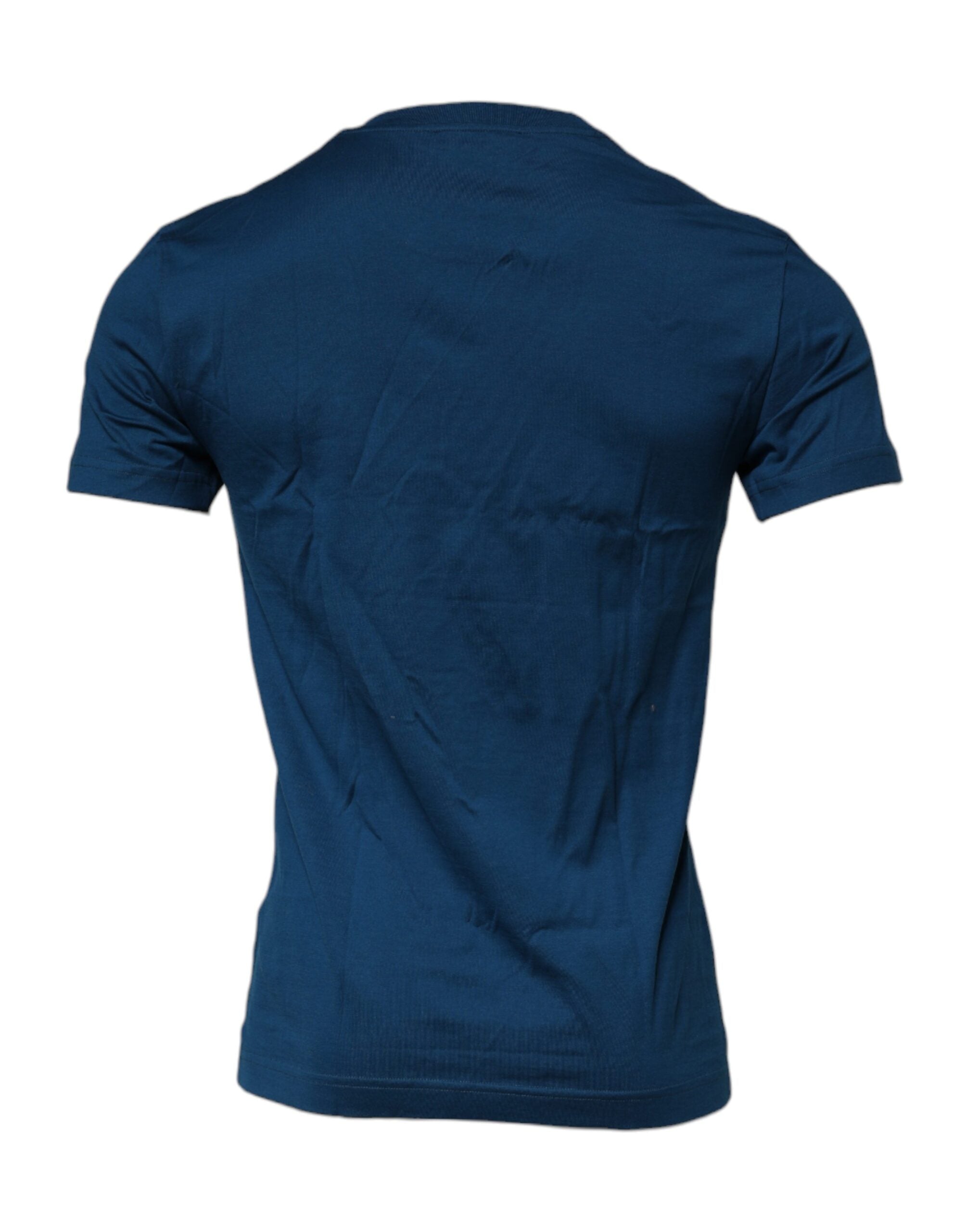Dolce &amp; Gabbana Blue Crown Bee Cotton Мъжка тениска с кръгло деколте