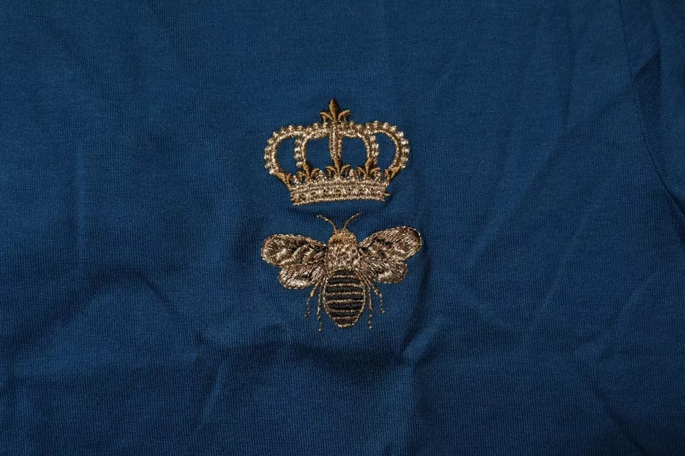Dolce &amp; Gabbana Blue Crown Bee Cotton Мъжка тениска с кръгло деколте