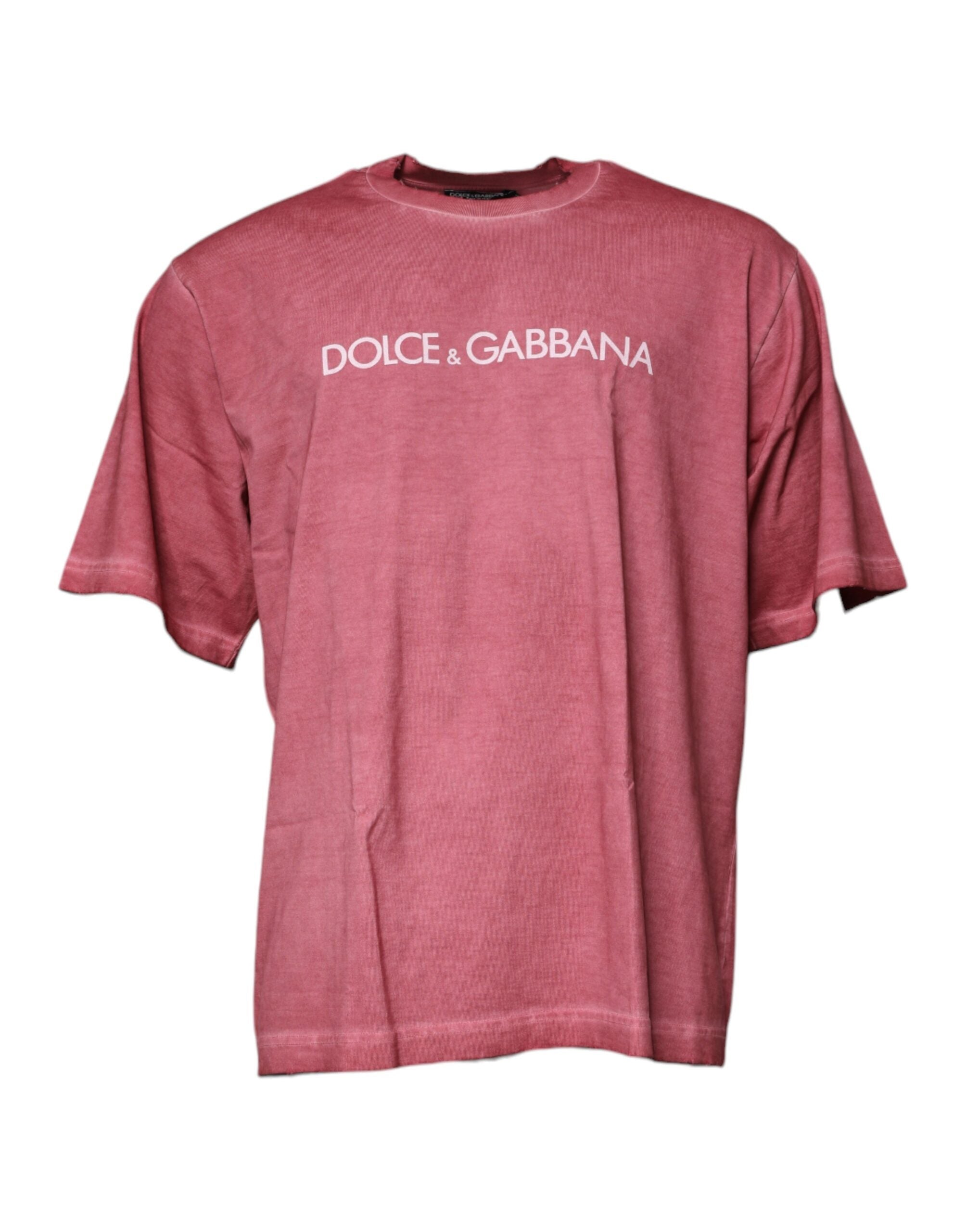 Памучна тениска с кръгло деколте в розово лого на Dolce &amp; Gabbana