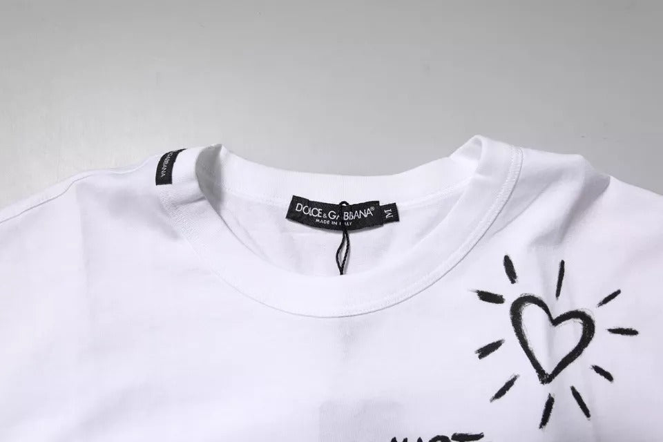 Бяла памучна тениска с кръгло деколте с флорален принт Dolce &amp; Gabbana