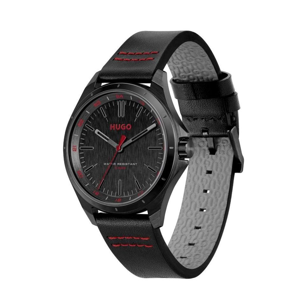 Черен кожен часовник Hugo Boss