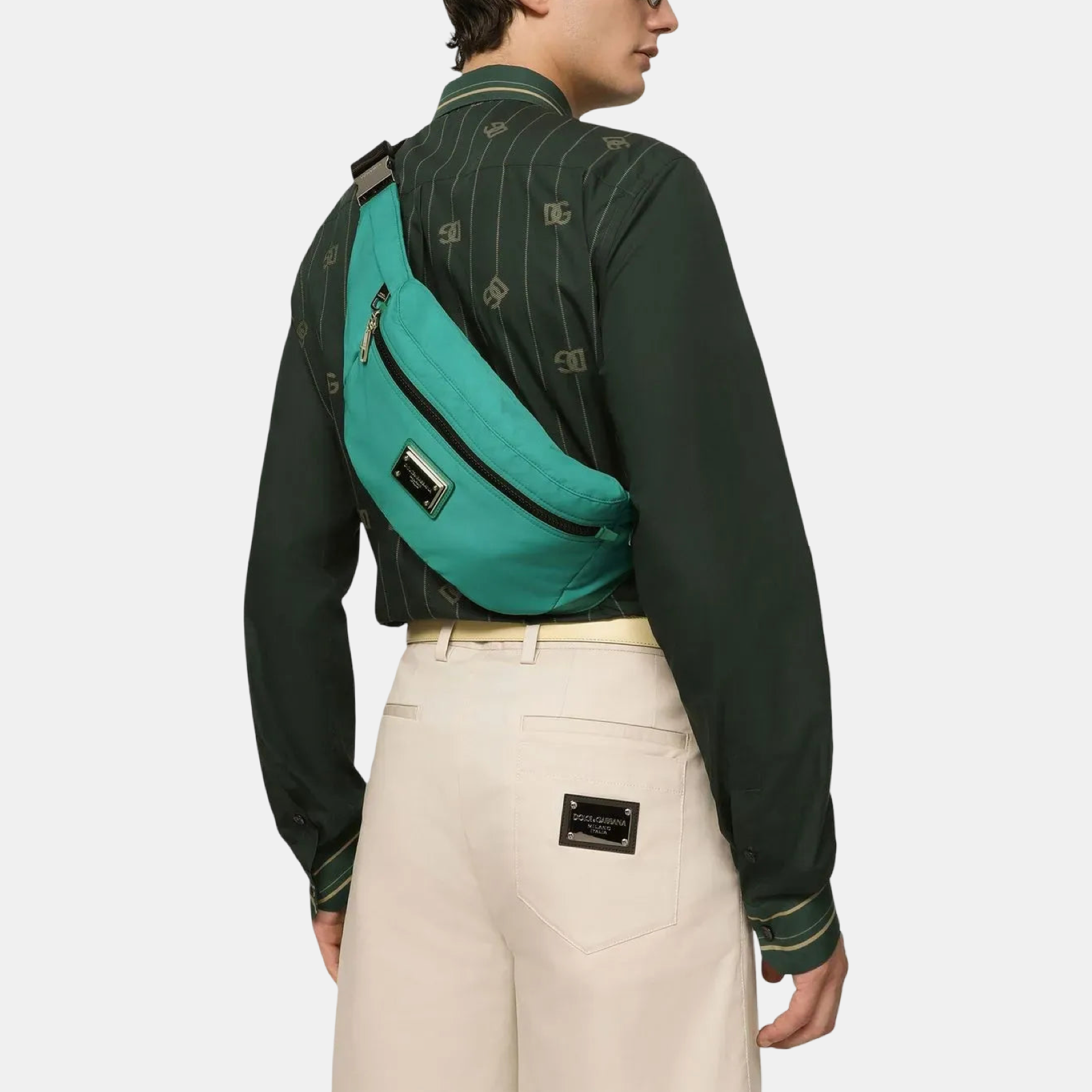 Dolce & Gabbana Green Logo Plaque Waist Bag Model View