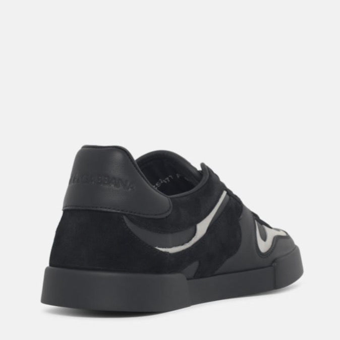 CS2477 A0867 8B956 Dolce & Gabbana Black Calf Leather Bos Taurus Sneakers  Heel view