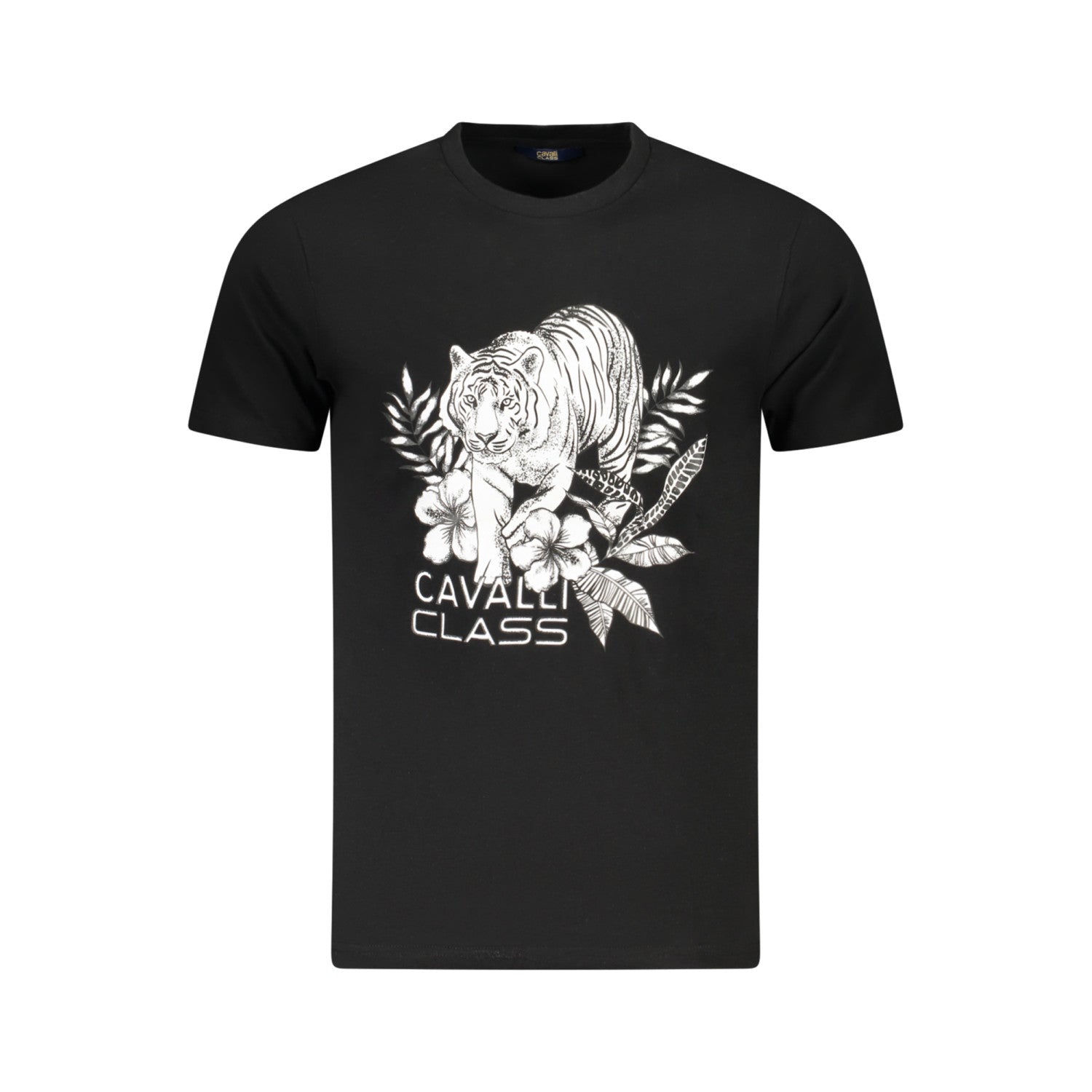 Мъжка памучна тениска в черно Men’s t-shirt Cavalli Class TXT60R JD060 05051 Black front view