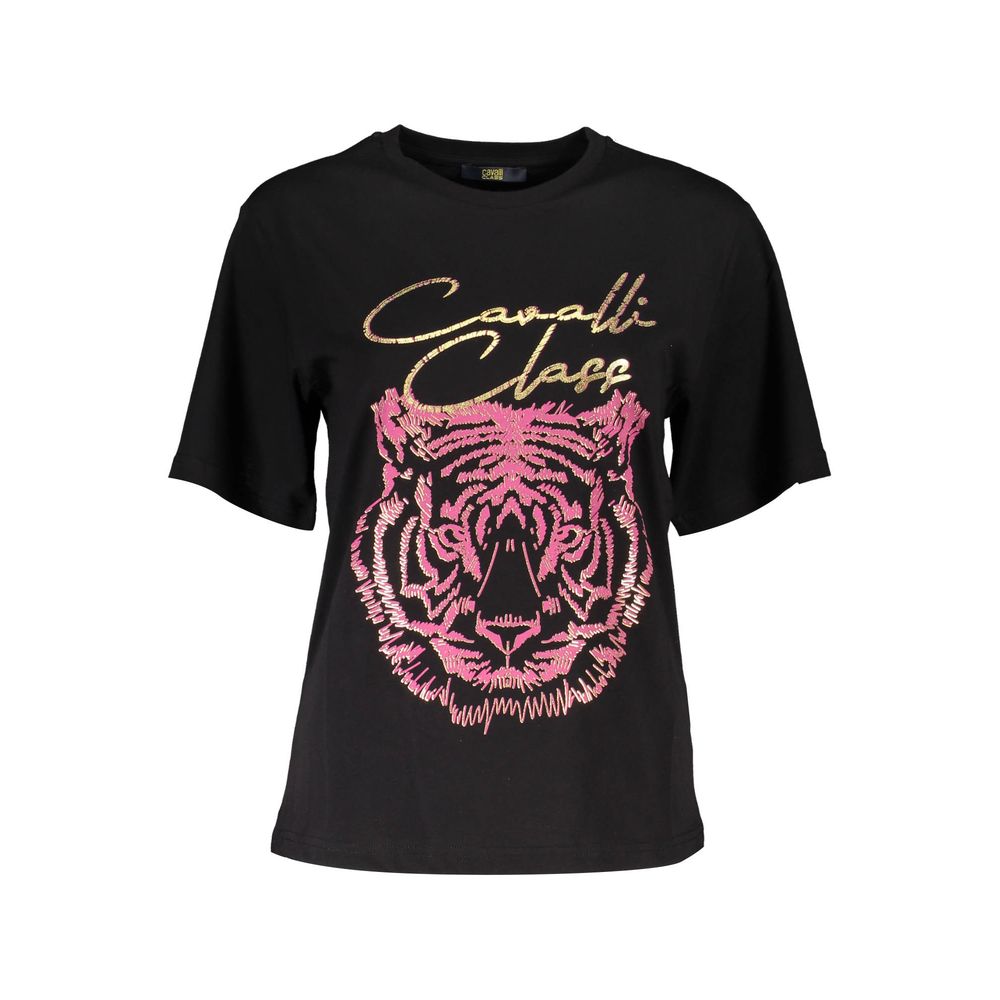 Дамска памучна тениска в черно Women’s t-shirt Cavalli Class QXT62H JD060 05051 Black front view