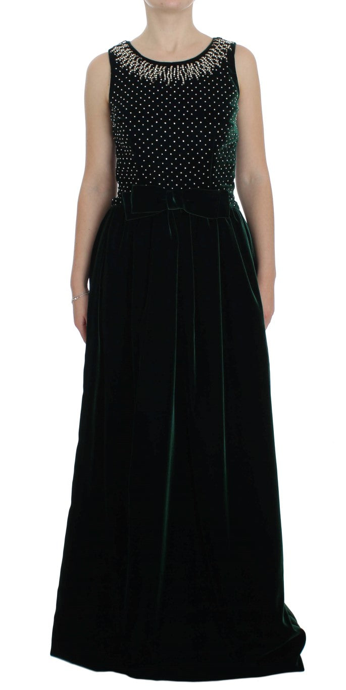 Dolce &amp; Gabbana Enchanted Emerald Velvet Crystal Maxi рокля