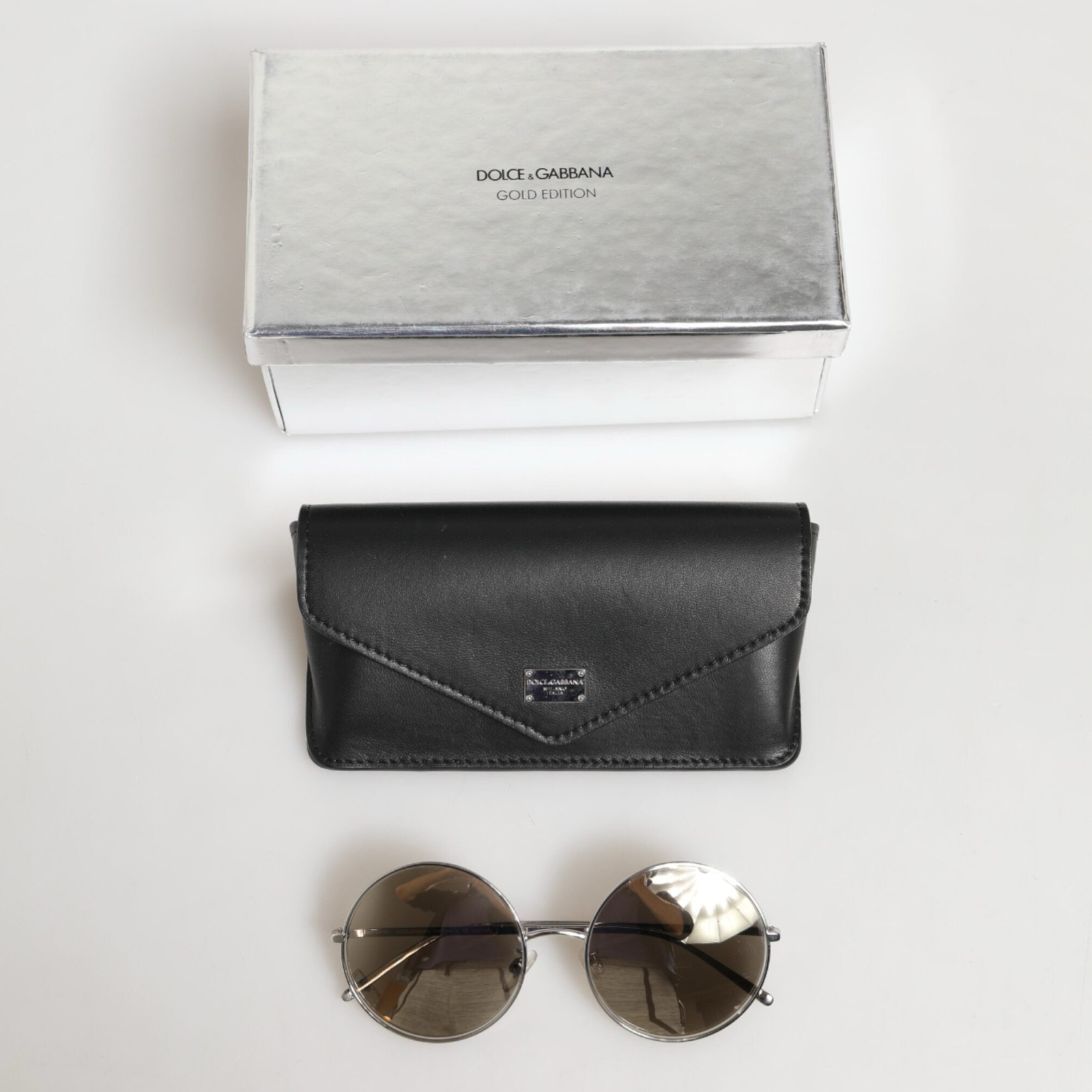 Dolce & Gabbana Silver Metal Round Shades Sunglasses DG2215K Box View