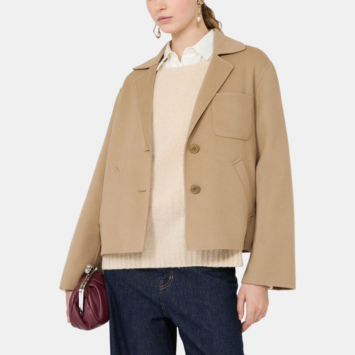 Max Mara Double Cropped Jacket WE5046026106063 CAMEL Front View