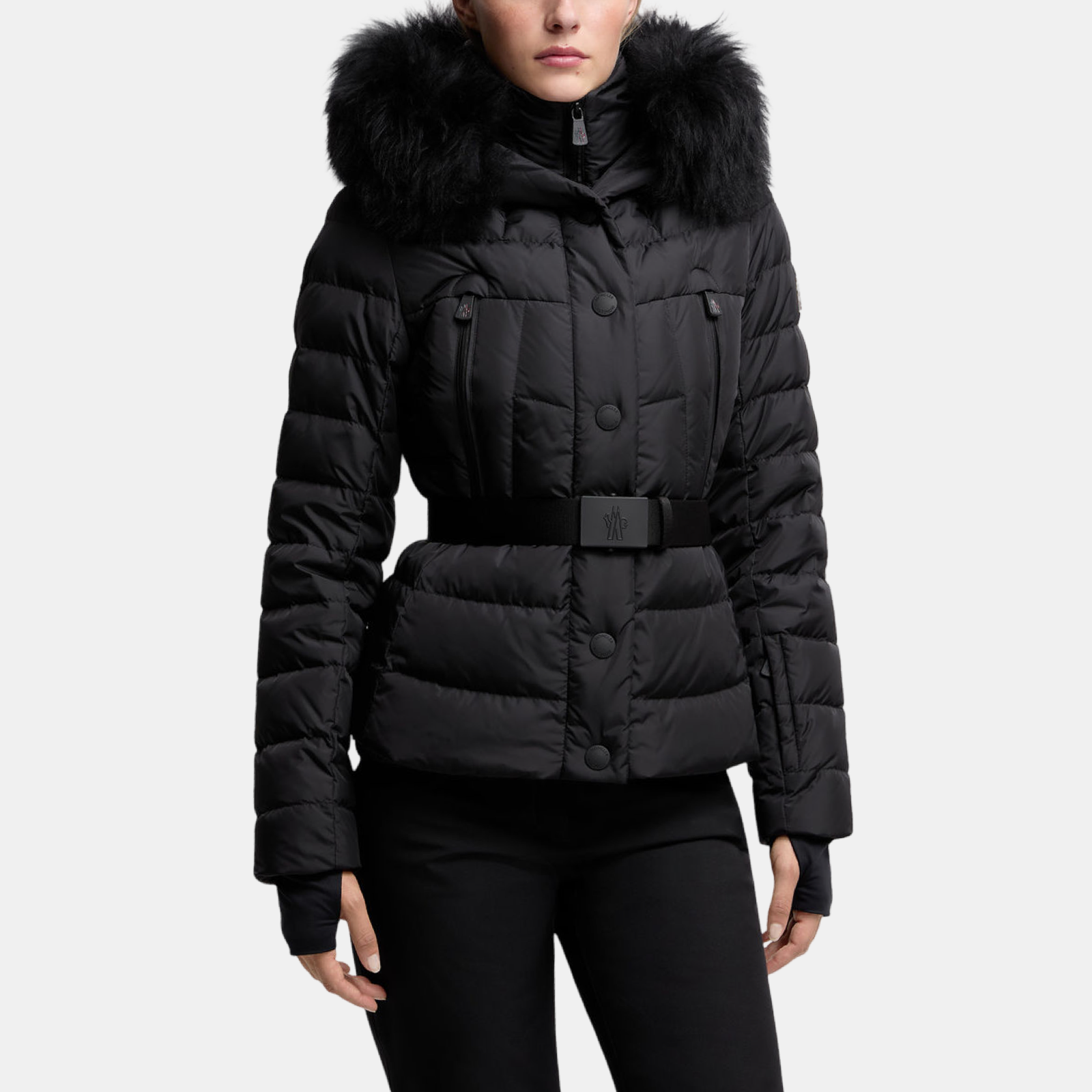 Moncler Grenoble Beverley Shearling-Trimmed Women Ski Down Jacket K20981A 000665 399E Front View
