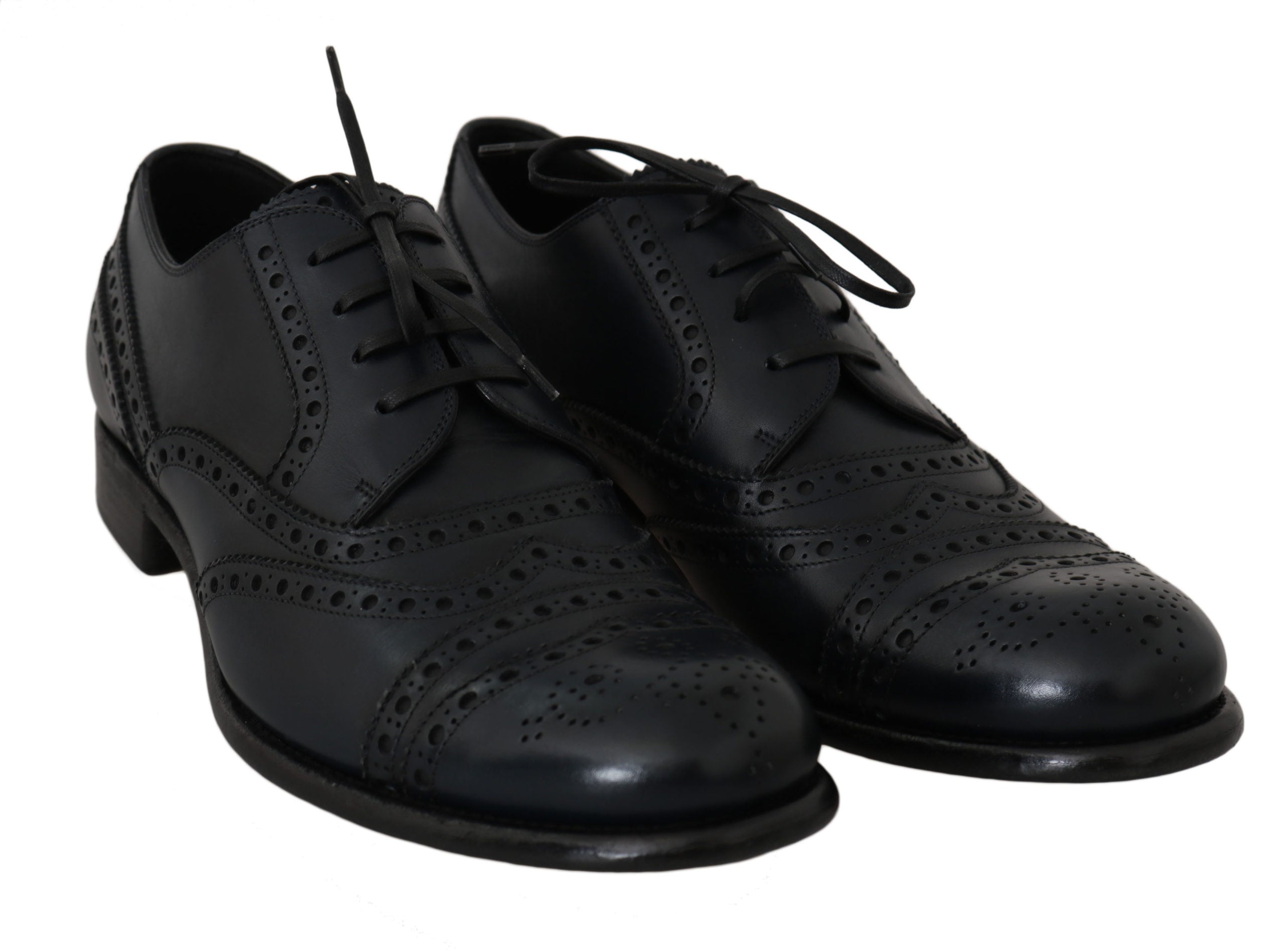 Dolce &amp; Gabbana Елегантни сини кожени дерби обувки Wingtip
