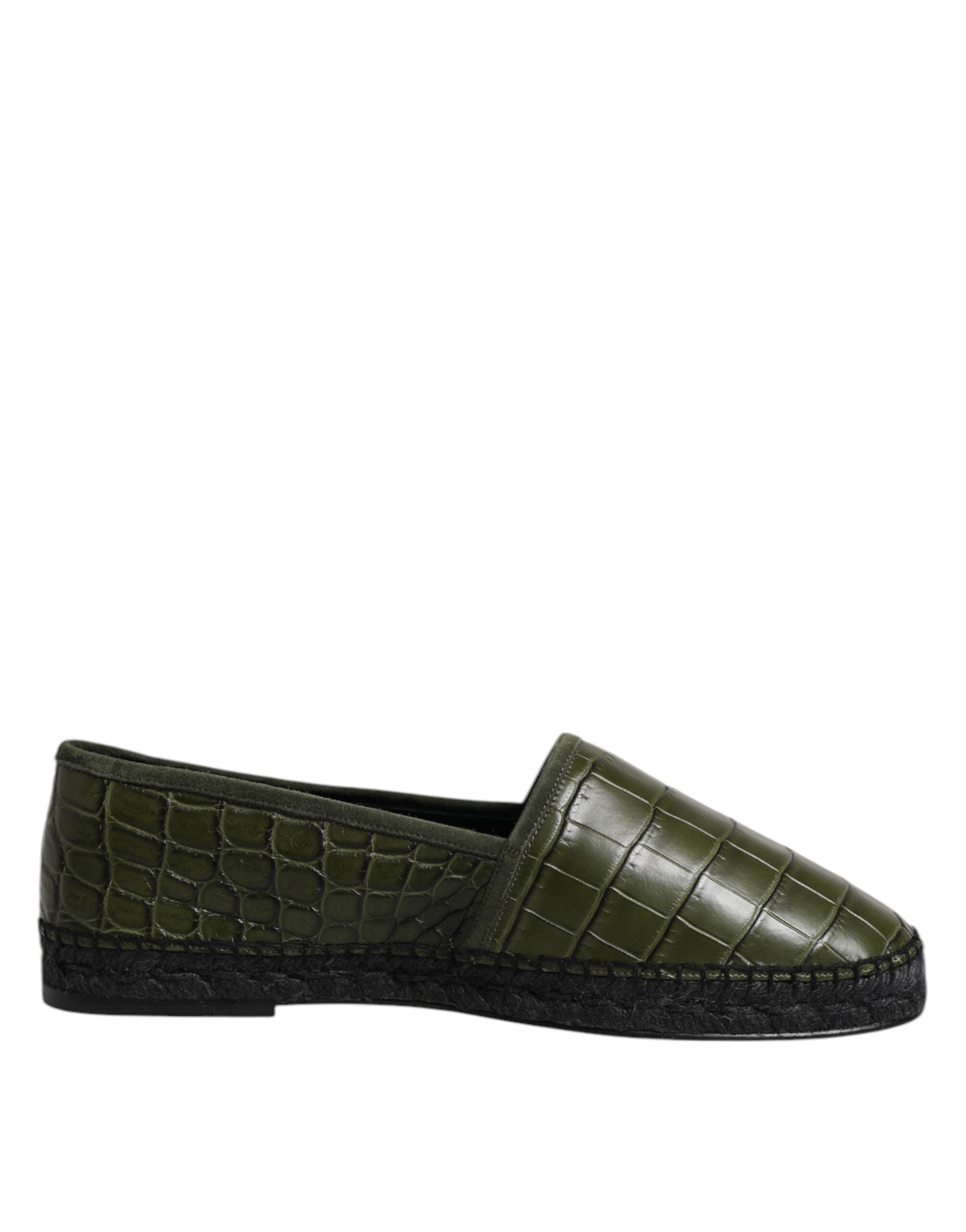 Мъжки еспадрили от крокодилска кожа
100% Authentic men’s Dolce & Gabbana croco leather espadrille in dark green lateral view
