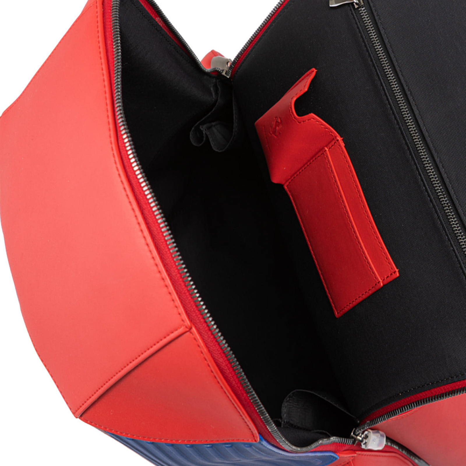 Ferrari Red Leather Technical Backpack Inside View