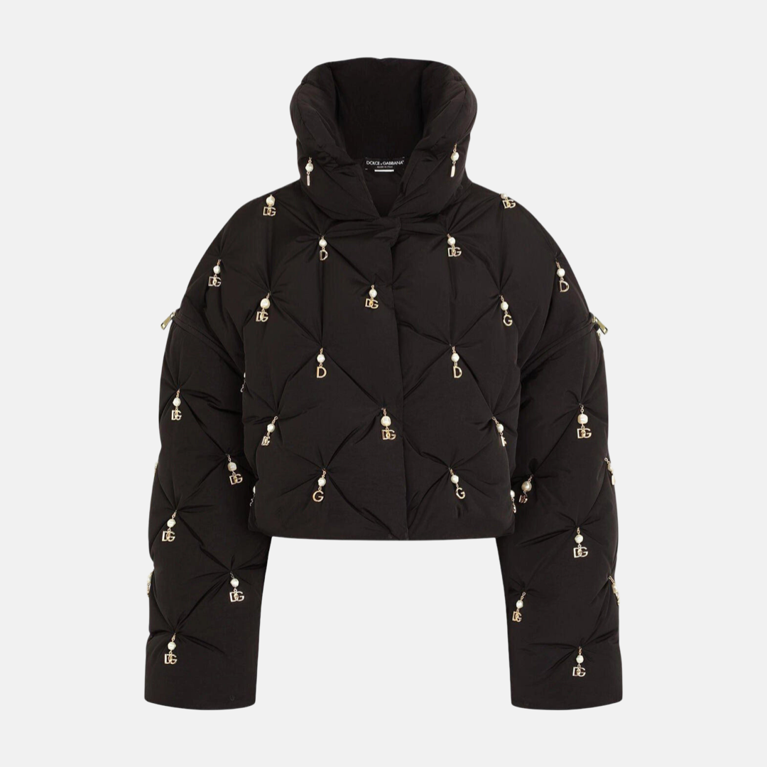 Дамско яке Dolce & Gabbana Elegant Quilted Jacket with Pearl Embellishment