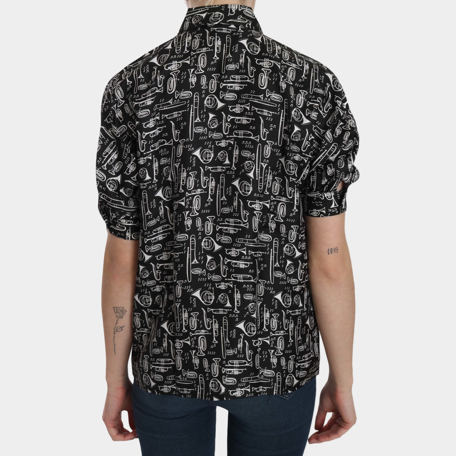 Dolce & Gabbana Trumpet Print Silk Blouse